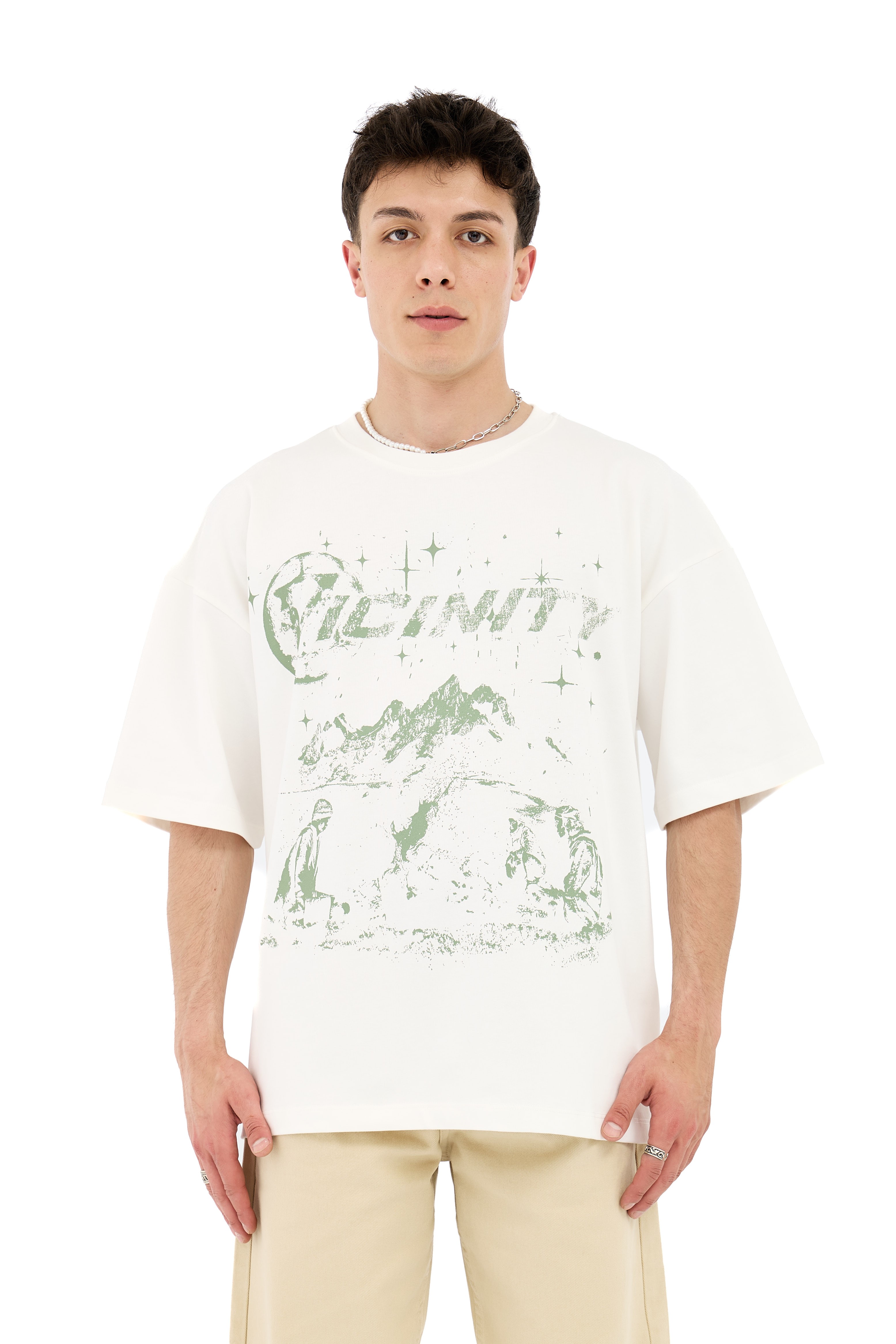 Hidden Hill Baskılı Oversize Krem Tişört 