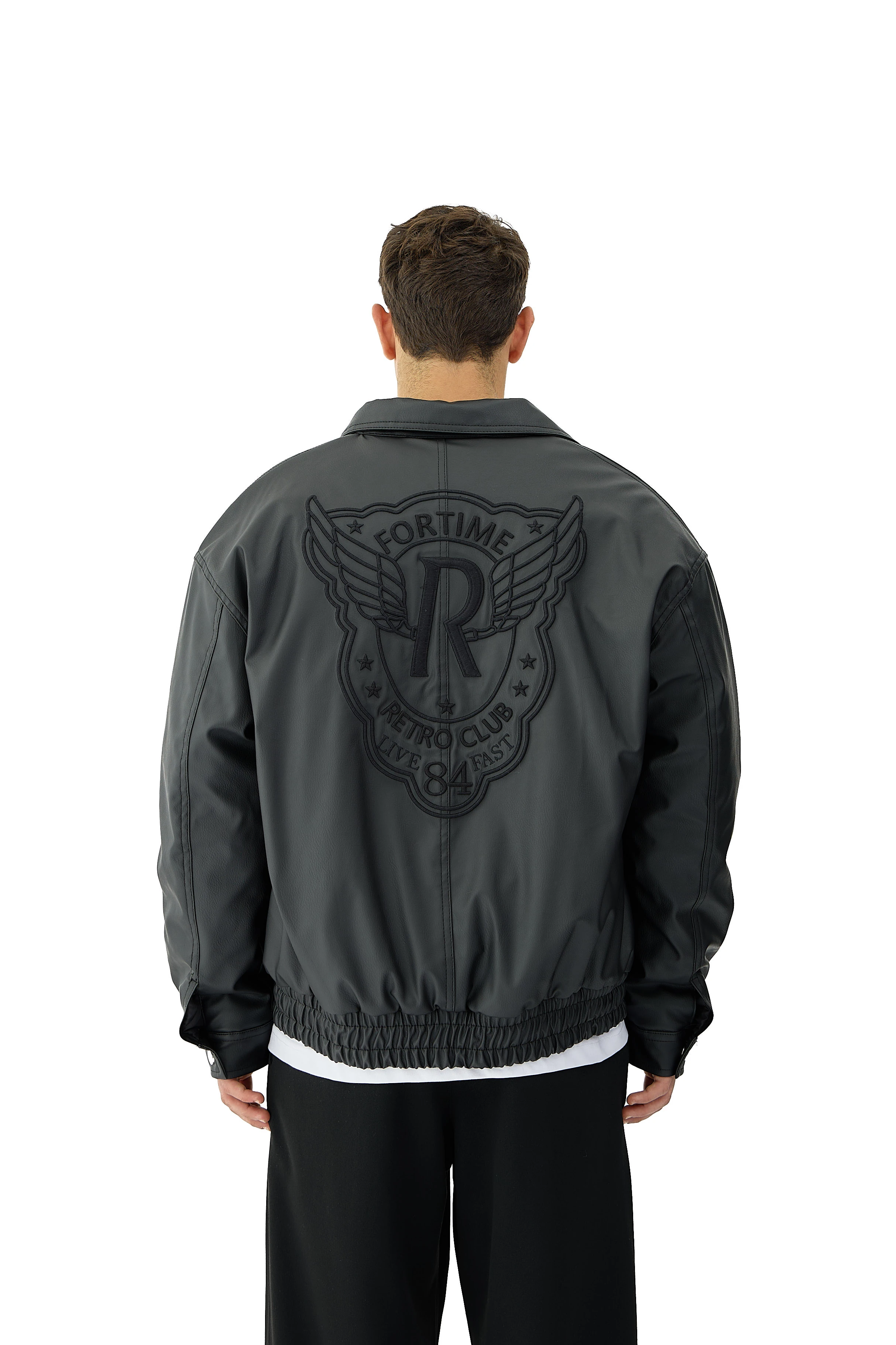  Fortime Nakış Detaylı Bomber Deri Ceket