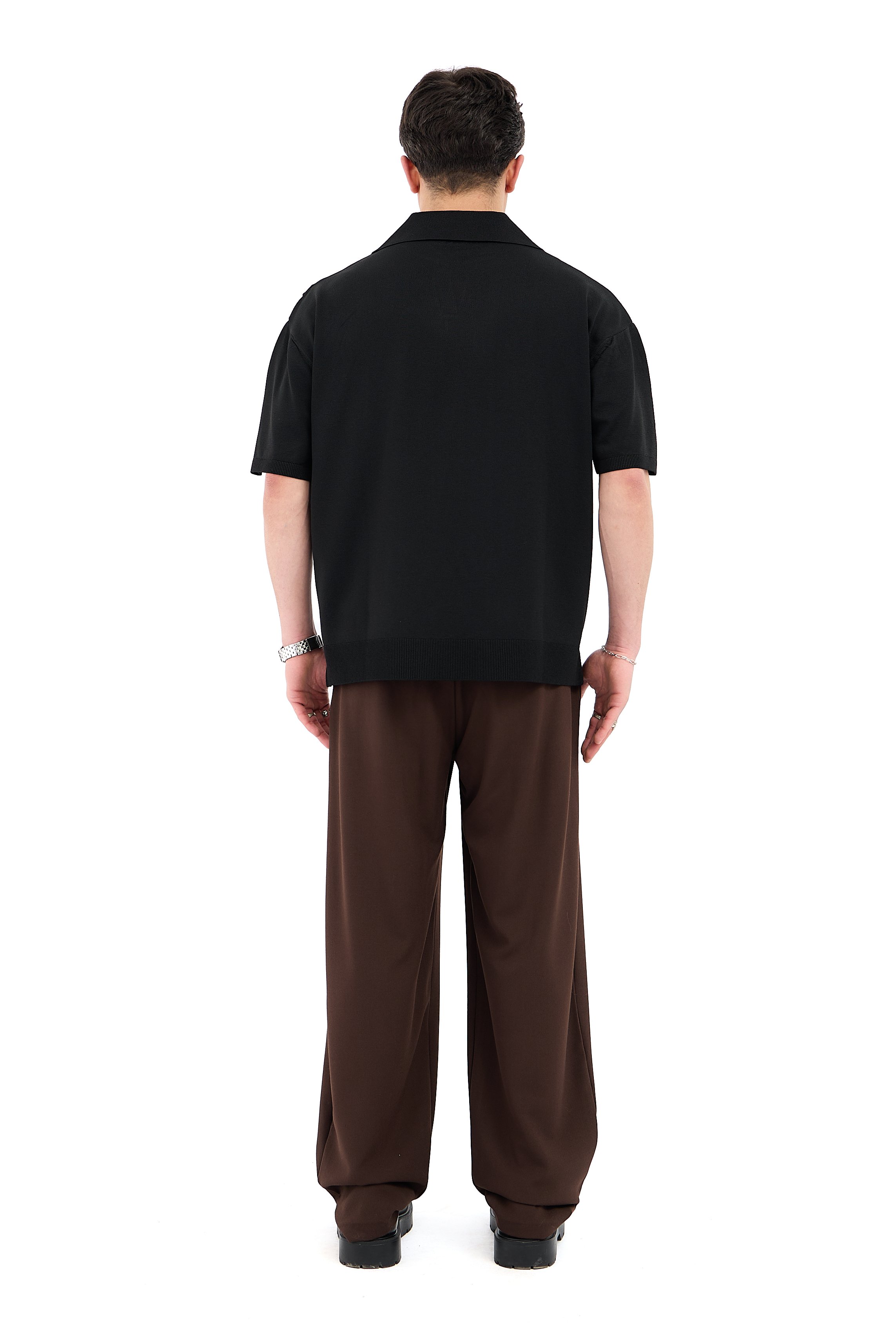 Crep Kumaş Polo Yaka Oversize Triko Tişört