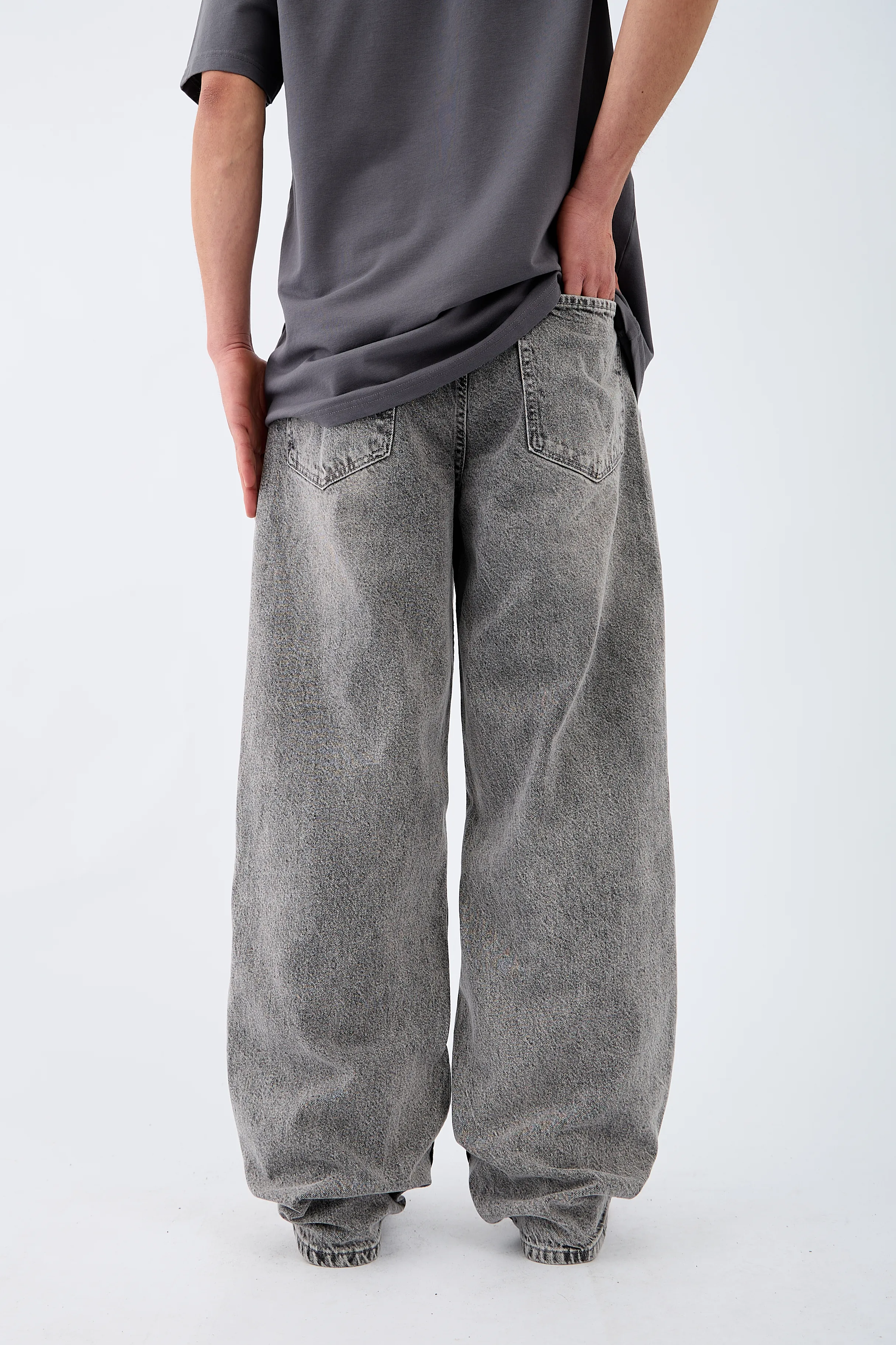 Çizgili Gri Baggy Jean