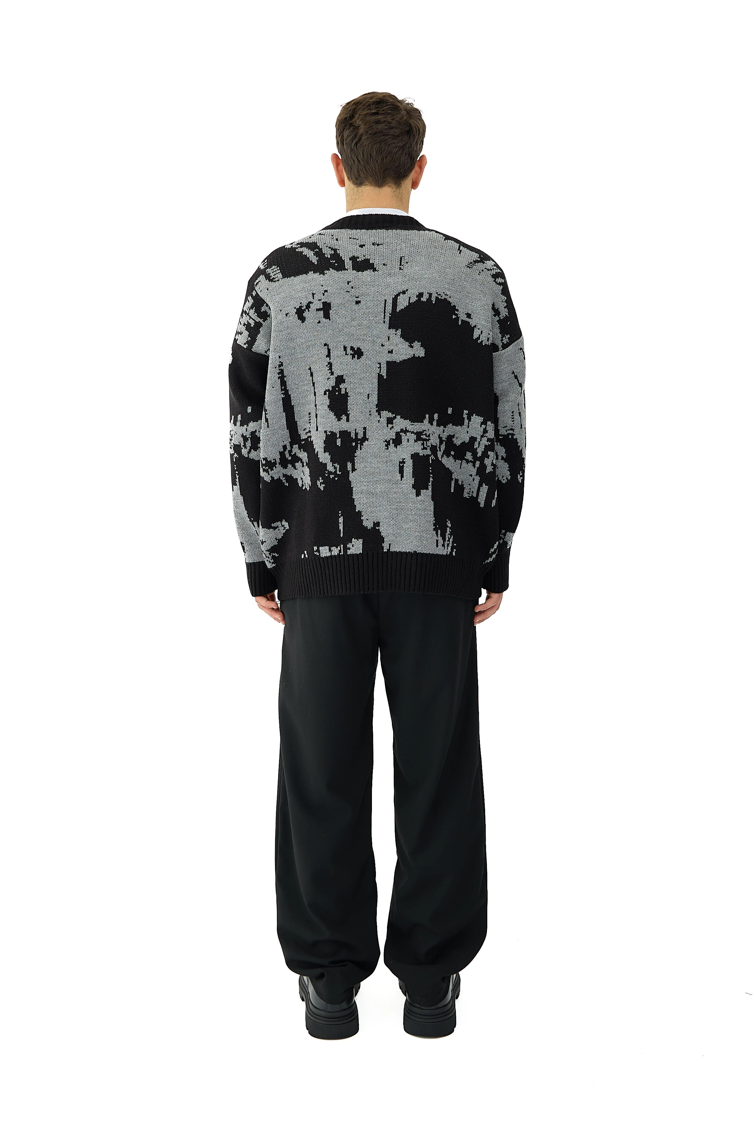 Glitch Nakış Detay Premium Oversize Triko Kazak