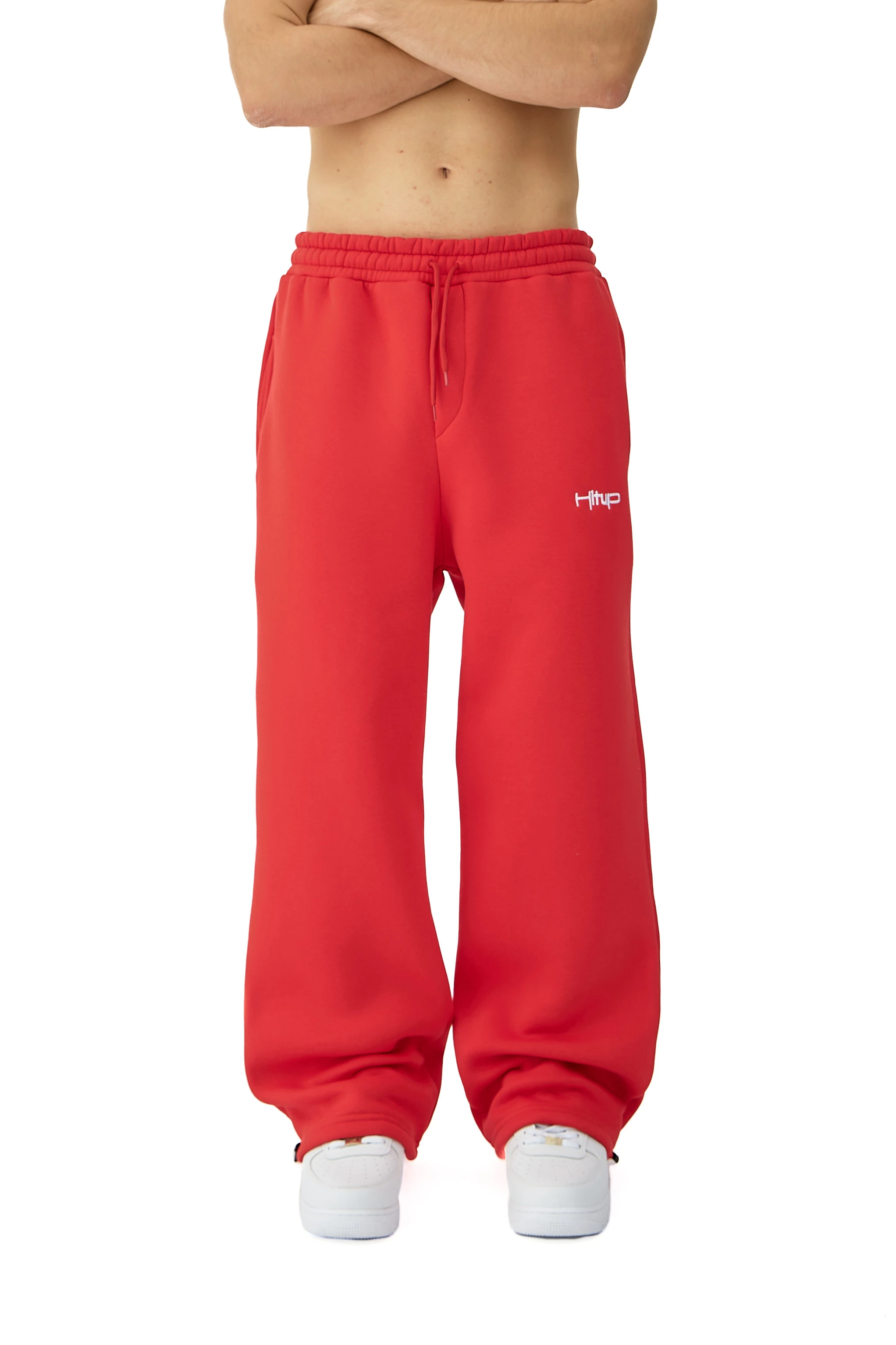 Kışlık Hitup Nakışlı Premium Ayarlanabilir Paça Oversize Eşofman Altı - KIRMIZI