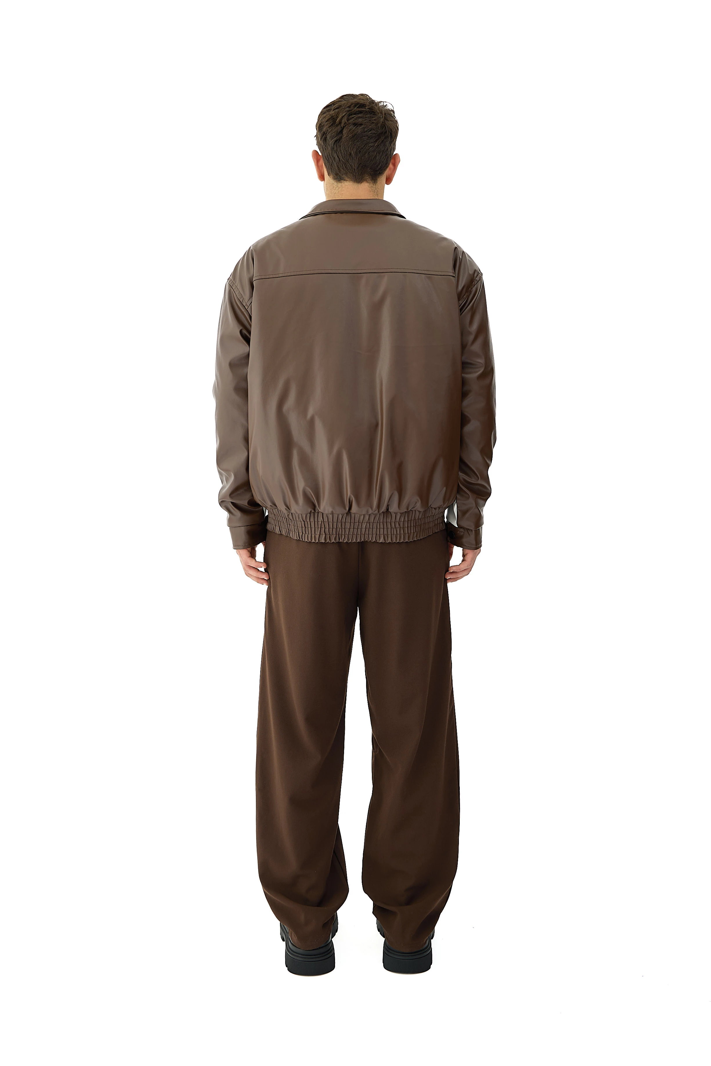 Motor Spor Nakış Detaylı Bomber Deri Ceket  - KAHVERENGİ