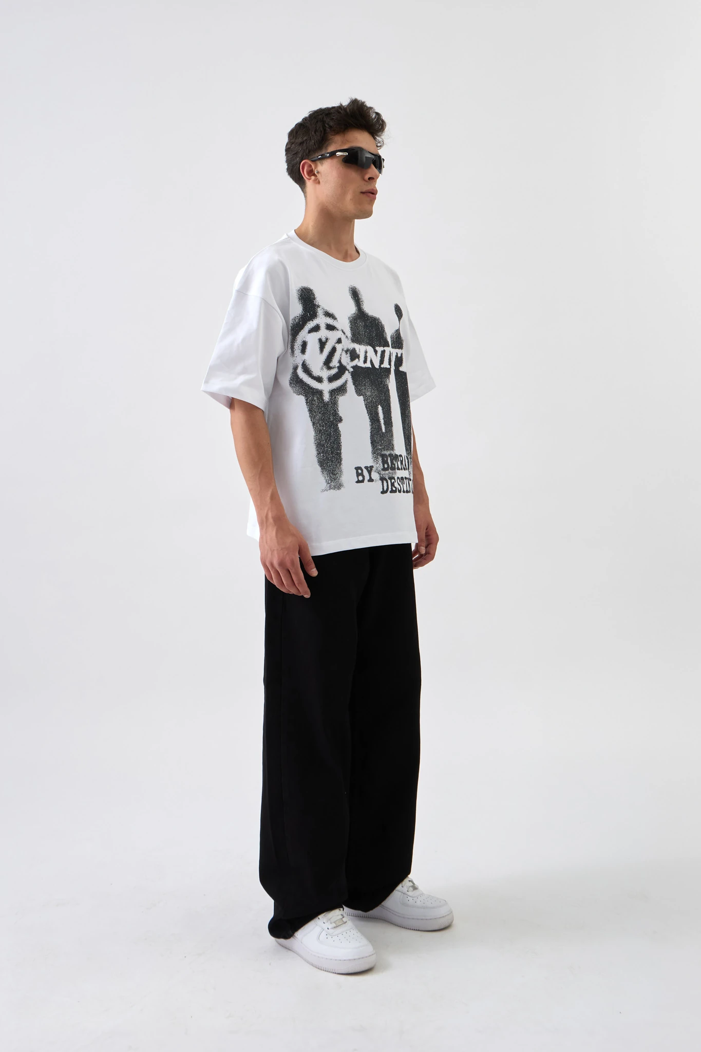 Shadow Print Oversize Baskılı Tişört - BEYAZ