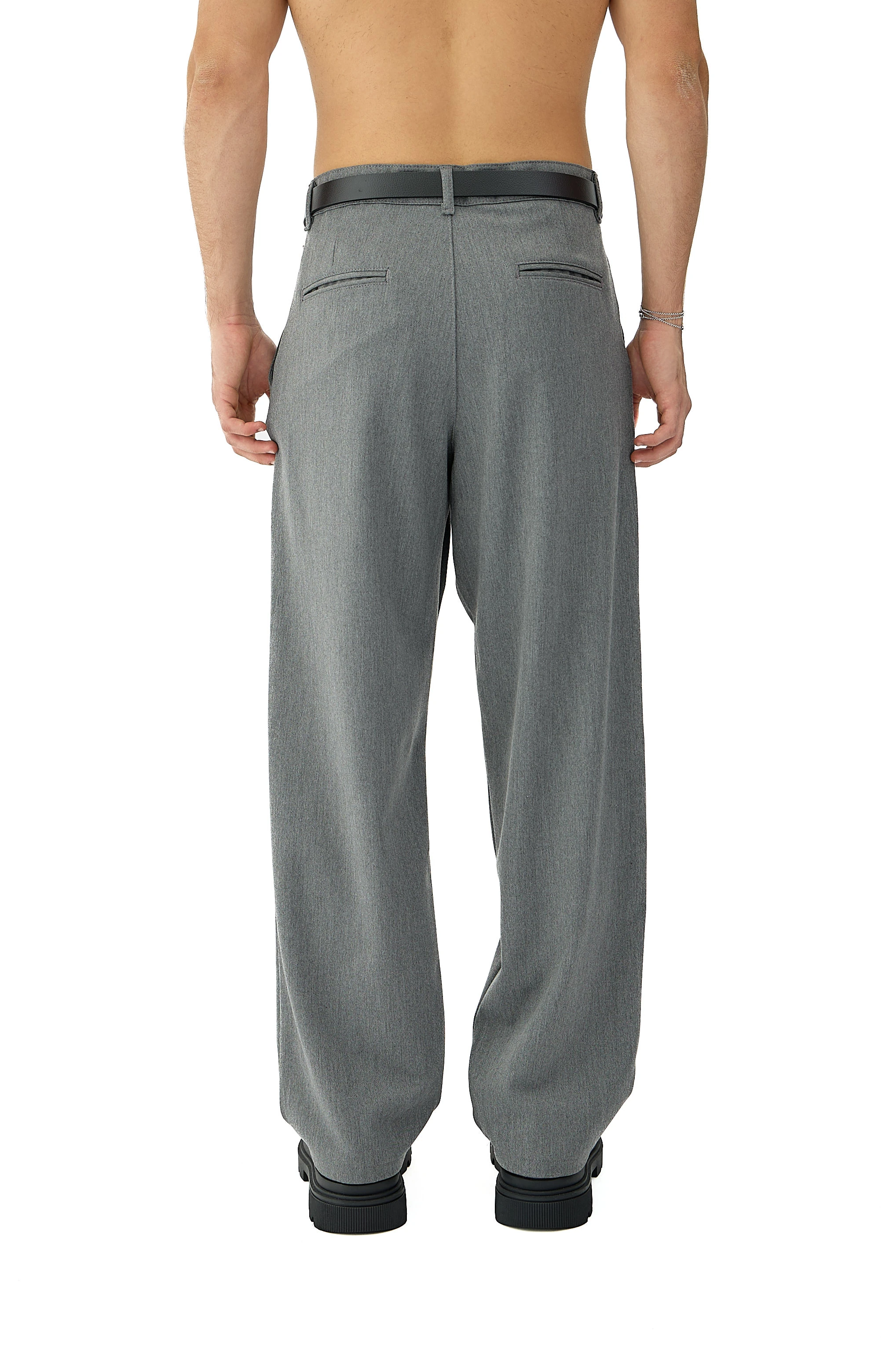 Kalın Tuşeli Pile Detaylı Baggy Fit Kumaş Pantolon  - GRİ