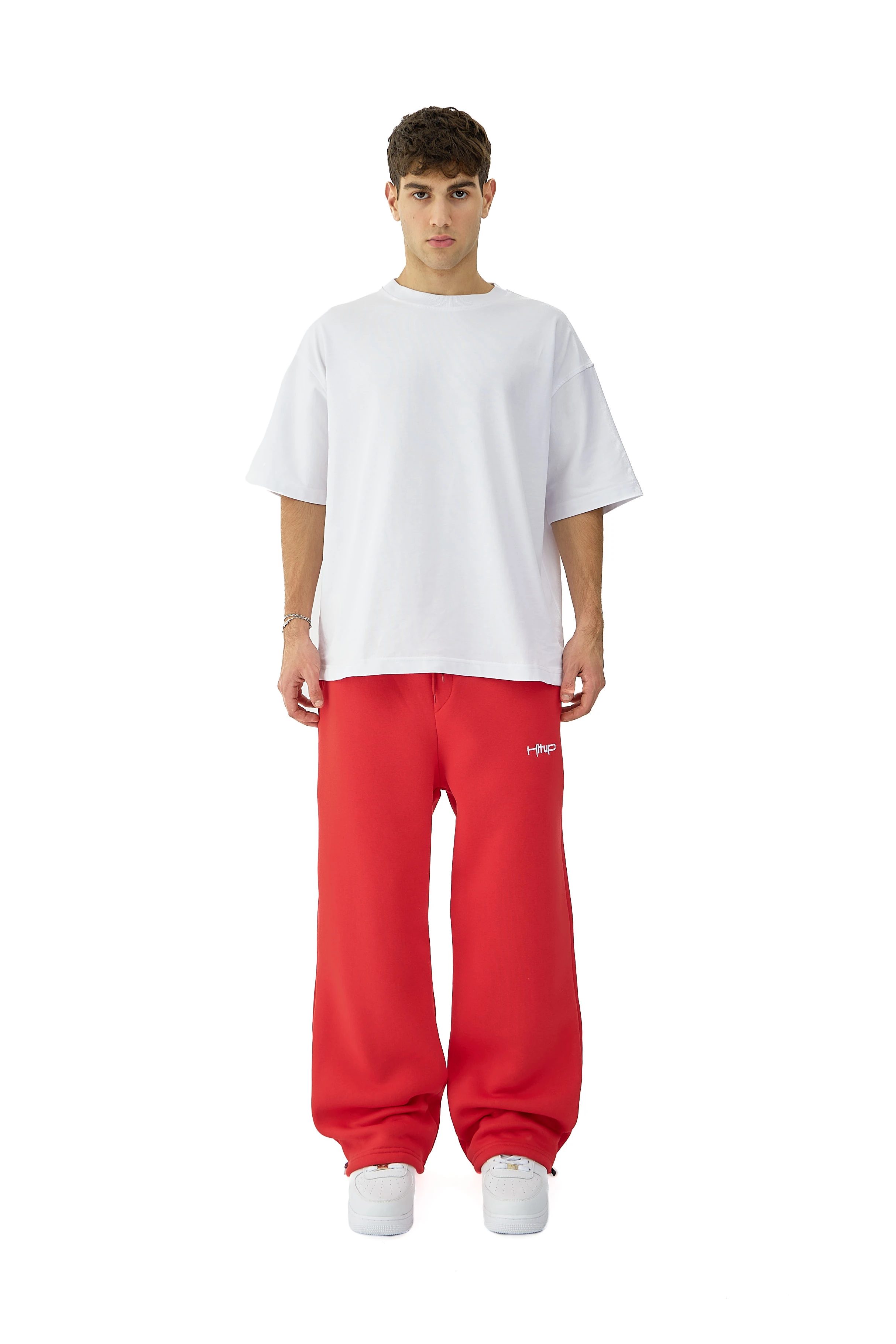 Kışlık Hitup Nakışlı Premium Ayarlanabilir Paça Oversize Eşofman Altı - KIRMIZI