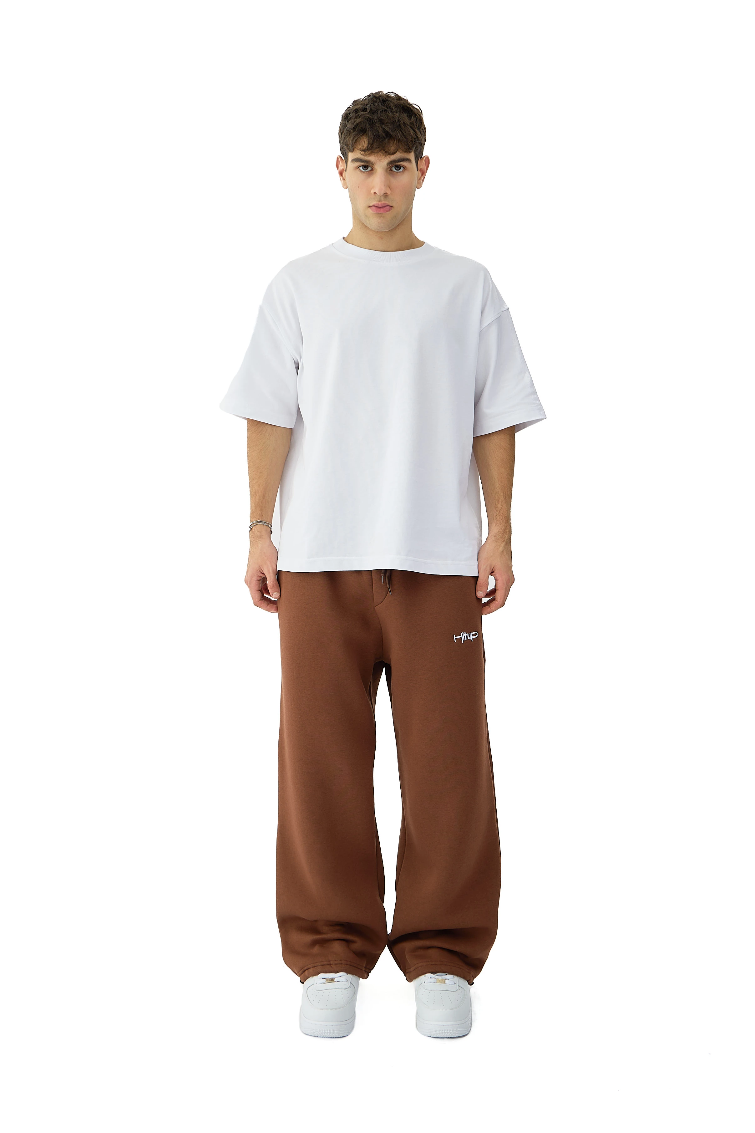 Kışlık Hitup Nakışlı Premium Ayarlanabilir Paça Oversize Eşofman Altı - KAHVERENGİ