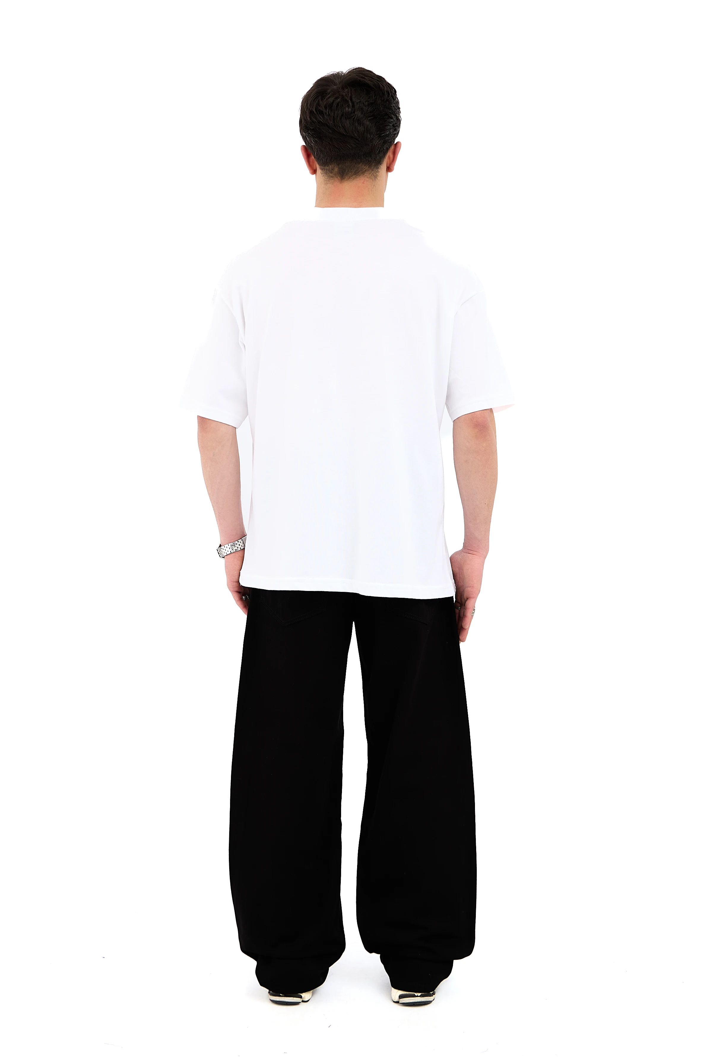 Chaos Baskı Detay Overisize Tişört - BEYAZ