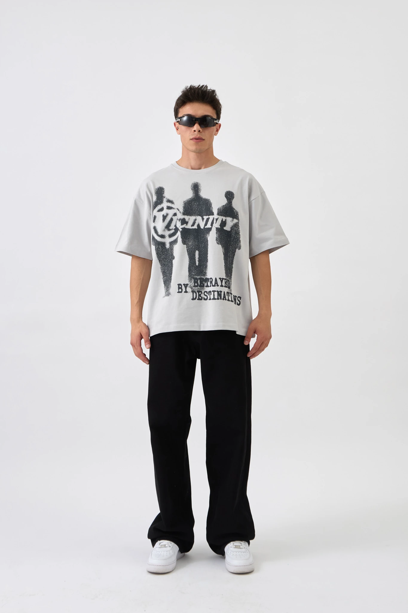 Shadow Print Oversize Baskılı Tişört - KOZMİK GRİ