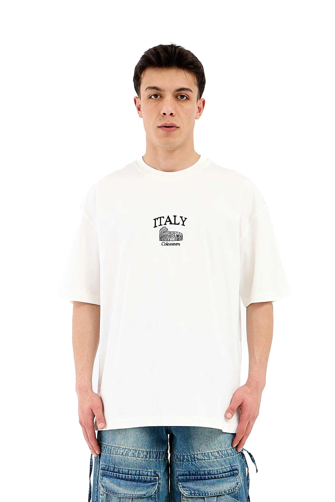 İtaly Nakışlı Oversize Tişört