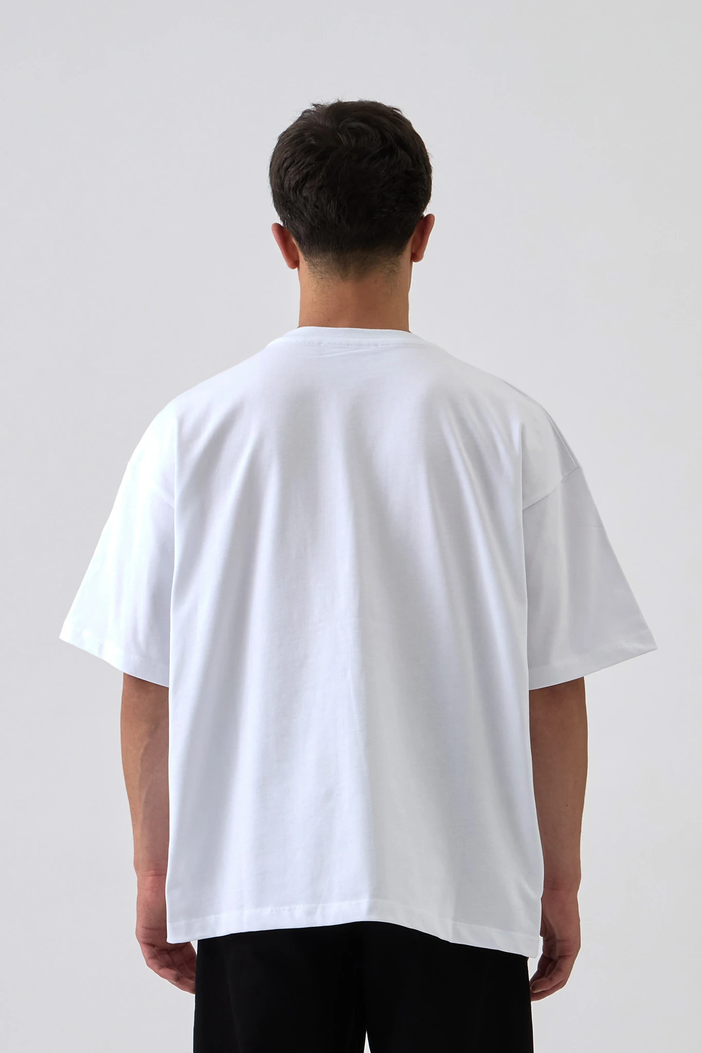 Shadow Print Oversize Baskılı Tişört - BEYAZ