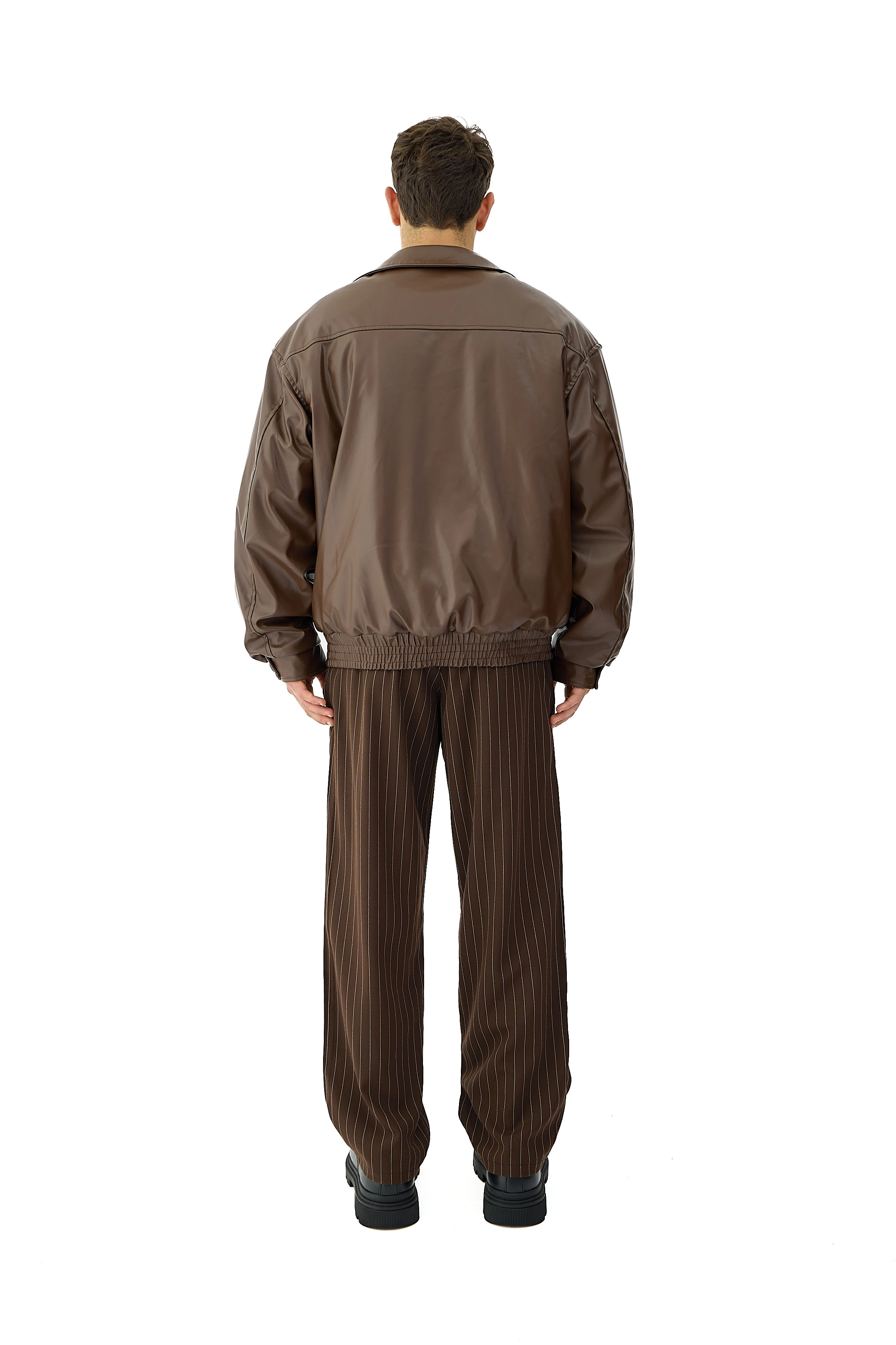 90's Oversize Bomber Deri Ceket - KAHVERENGİ