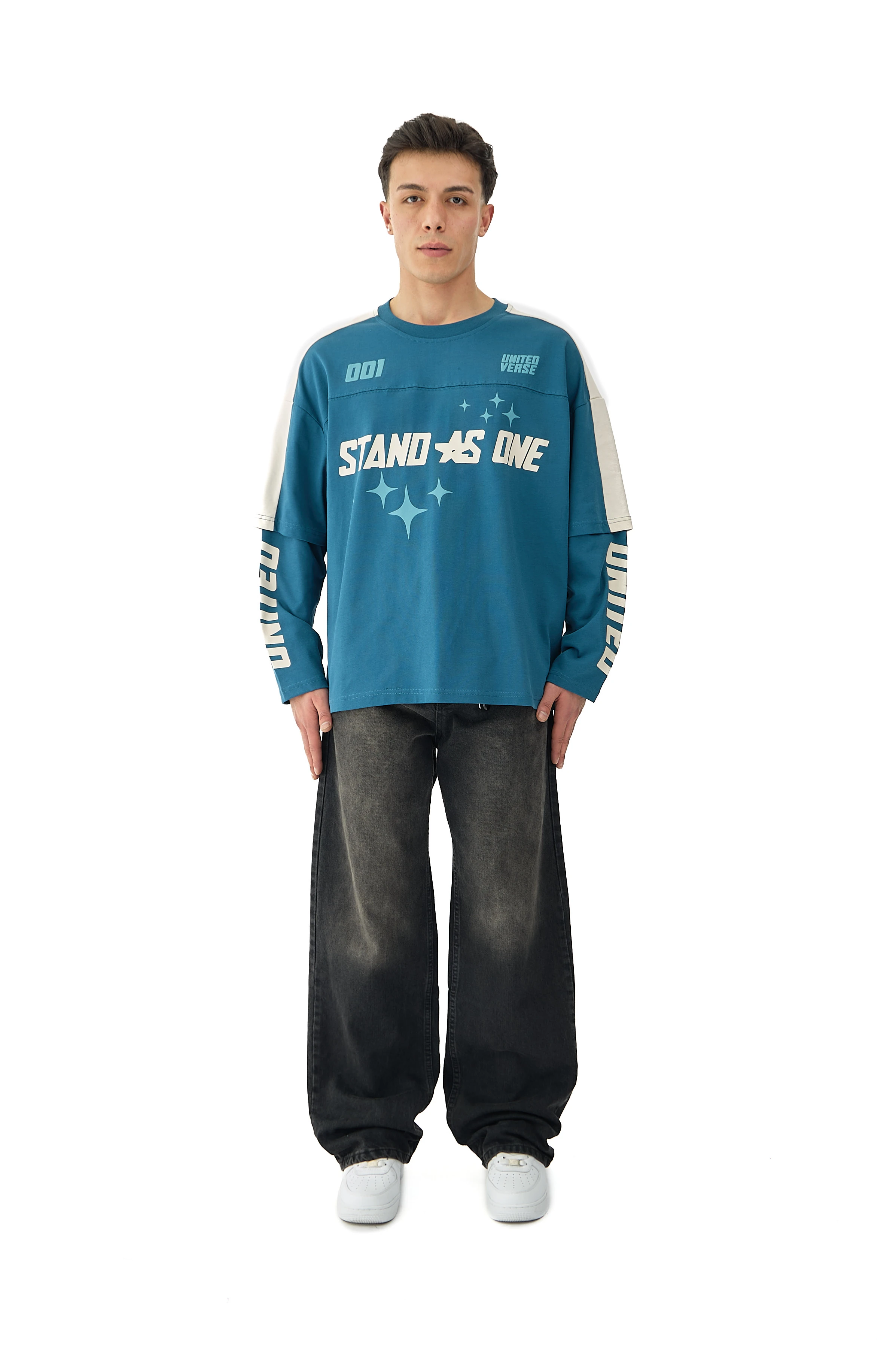 001 United Baskılı Oversize Pemium Sweatshirt - PETROL YEŞİLİ