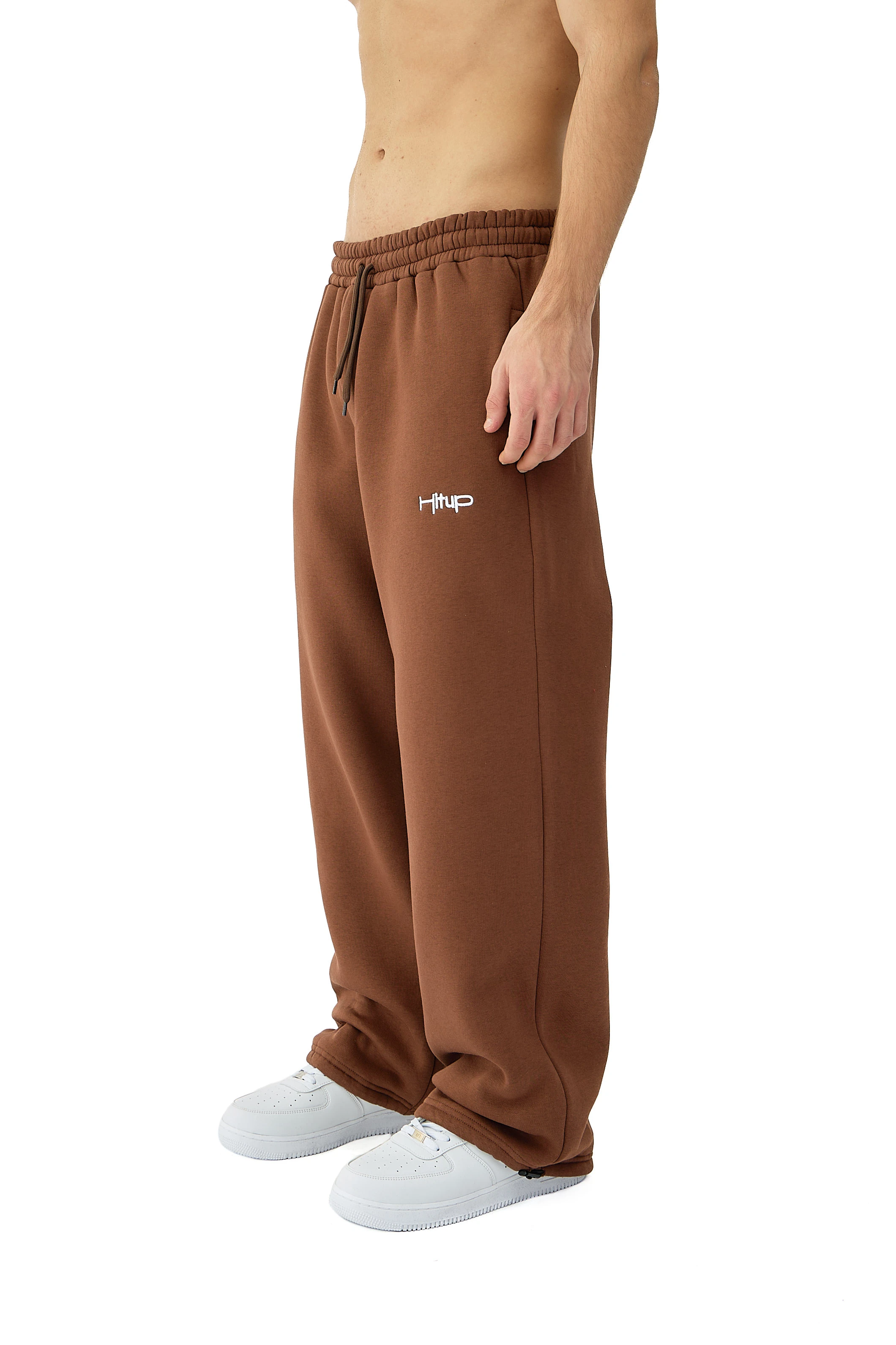 Kışlık Hitup Nakışlı Premium Ayarlanabilir Paça Oversize Eşofman Altı - KAHVERENGİ