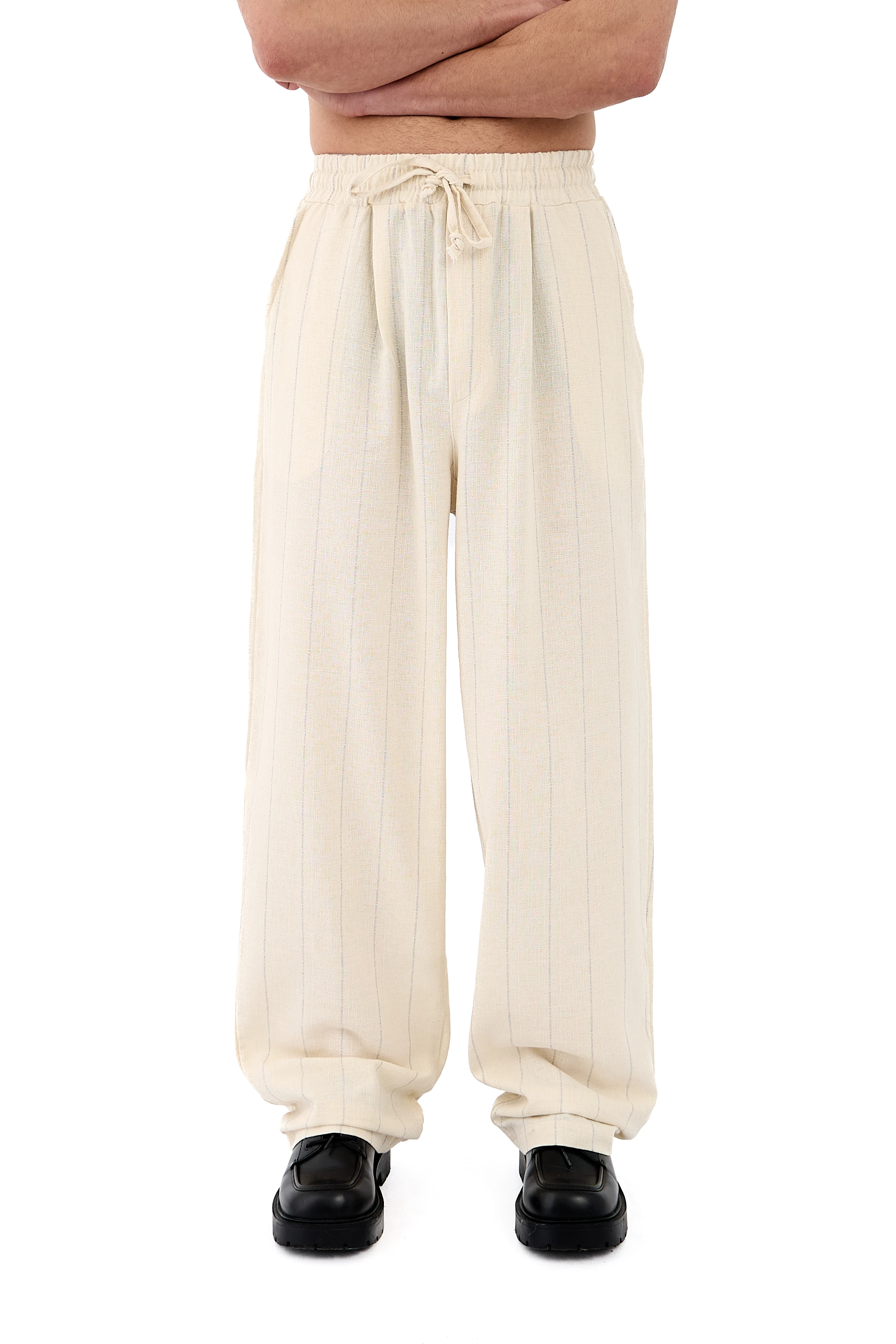 Çizgi Detay Keten Premium Baggy Pantolon