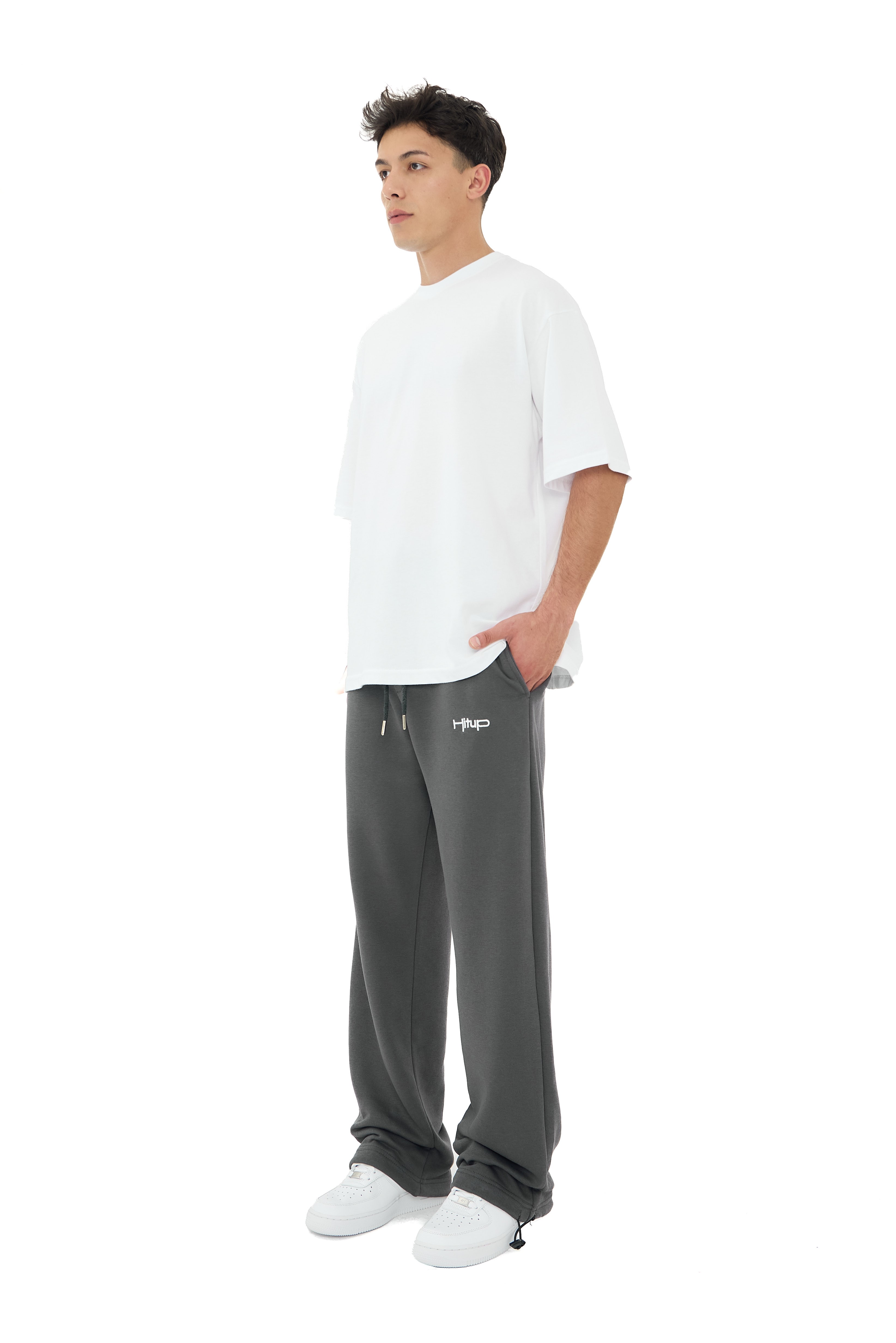  Hitup Nakışlı Premium Ayarlanabilir Paça Oversize Eşofman Altı  - ANTRASİT