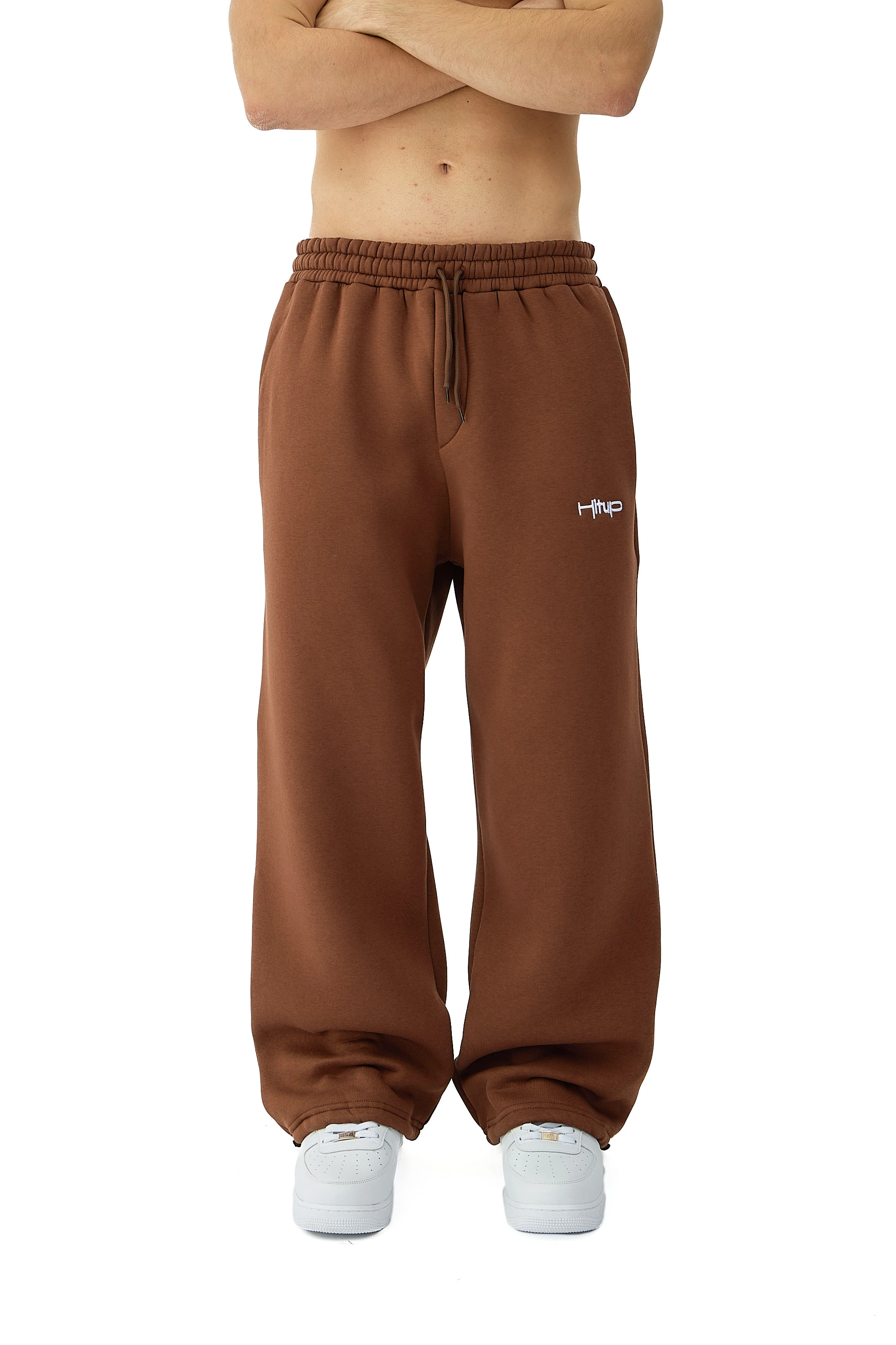 Kışlık Hitup Nakışlı Premium Ayarlanabilir Paça Oversize Eşofman Altı - KAHVERENGİ