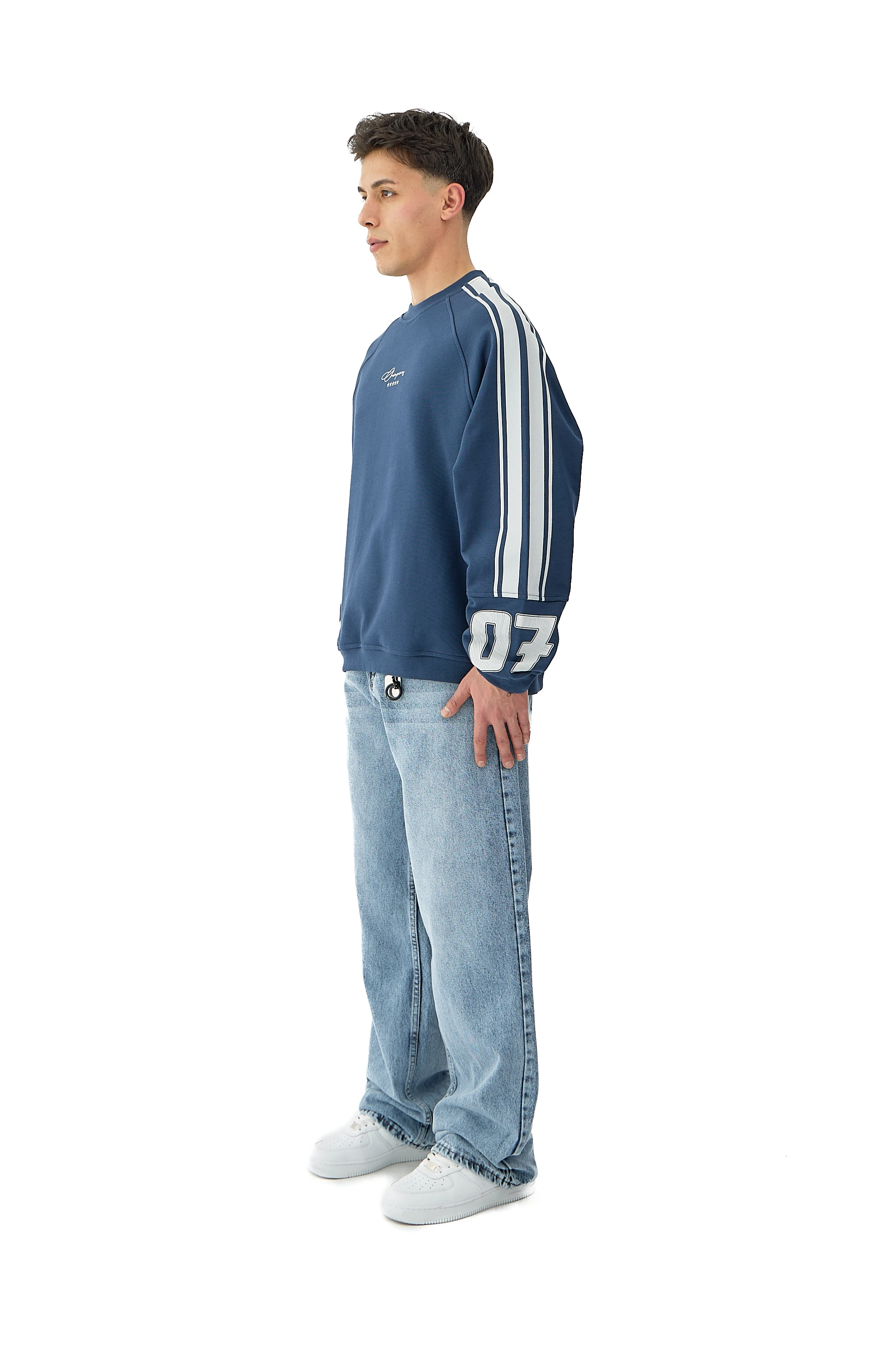 07 Champions Baskılı Oversize Pemium Sweatshirt - LACİVERT