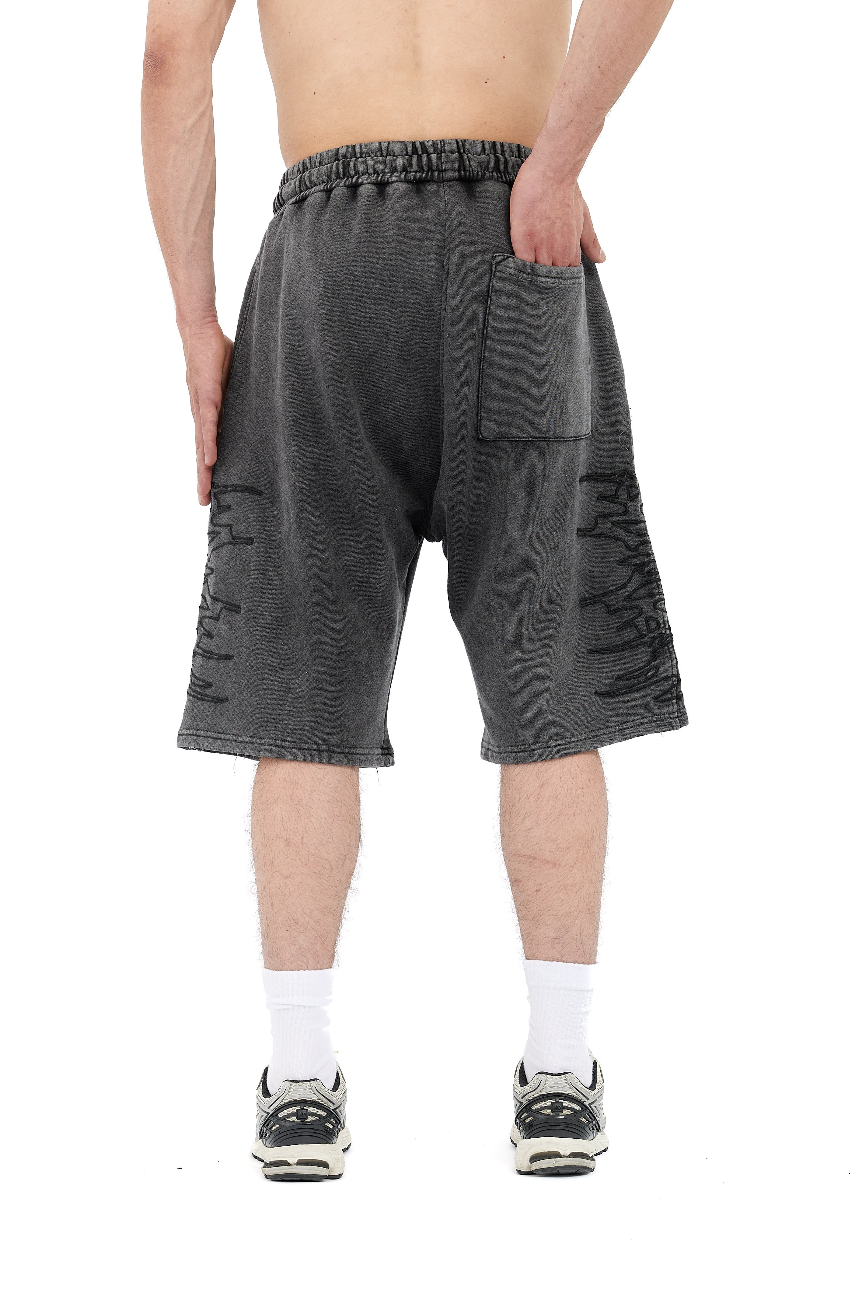 Premium Tribal Nakış Detay Baggy Şort - ANTRASİT