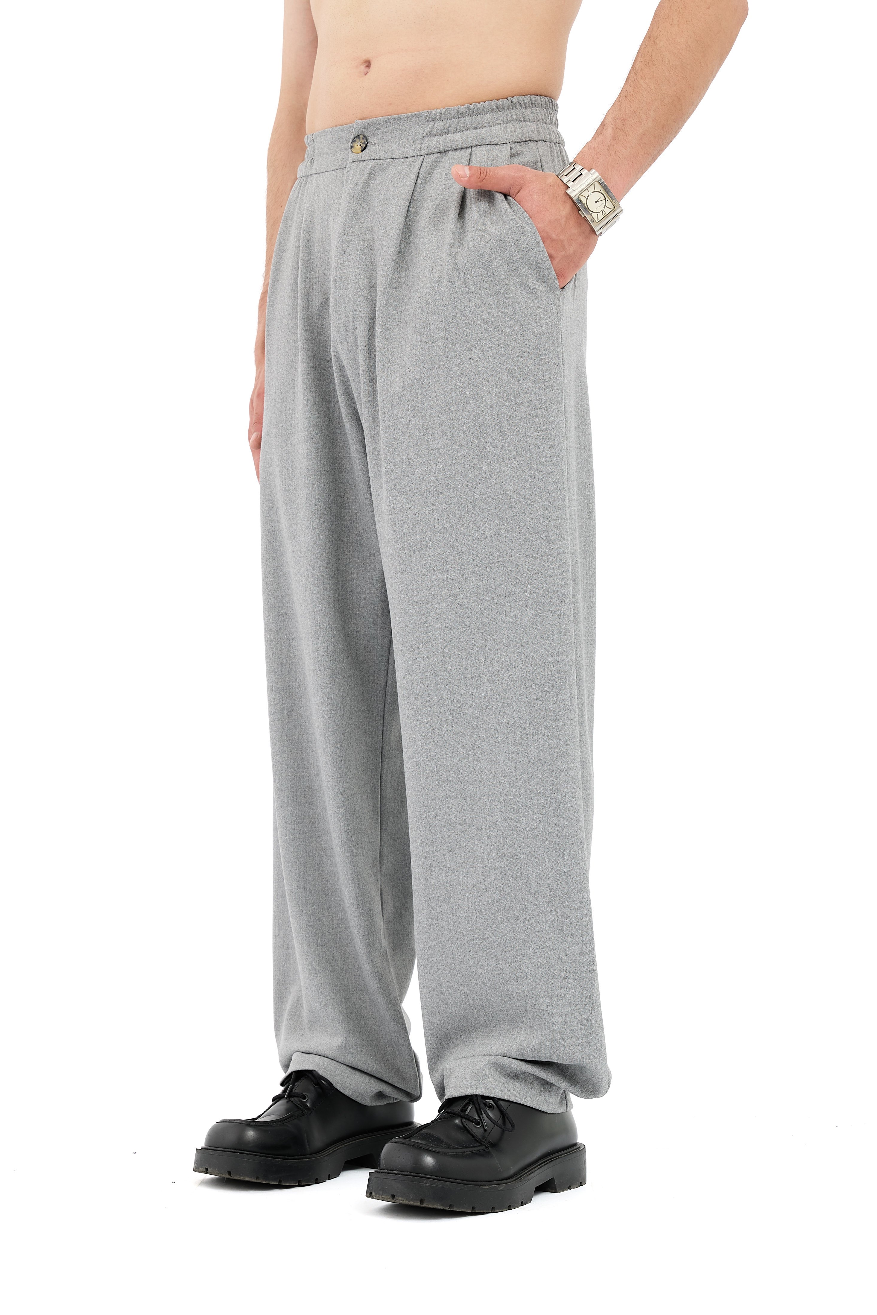 Baggy Fit Gabardin Kumaş Pantolon  - GRİ