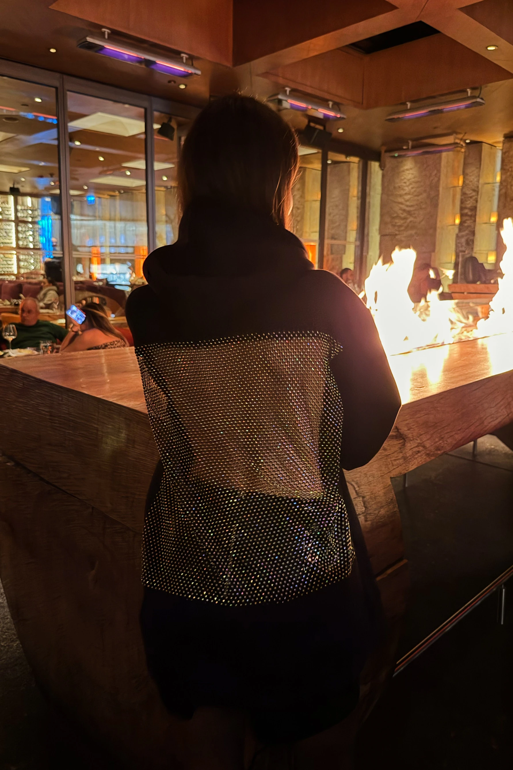 Radiantlady Sırt Tül Üzerine Hologram Taş Detay Hoodie - SİYAH