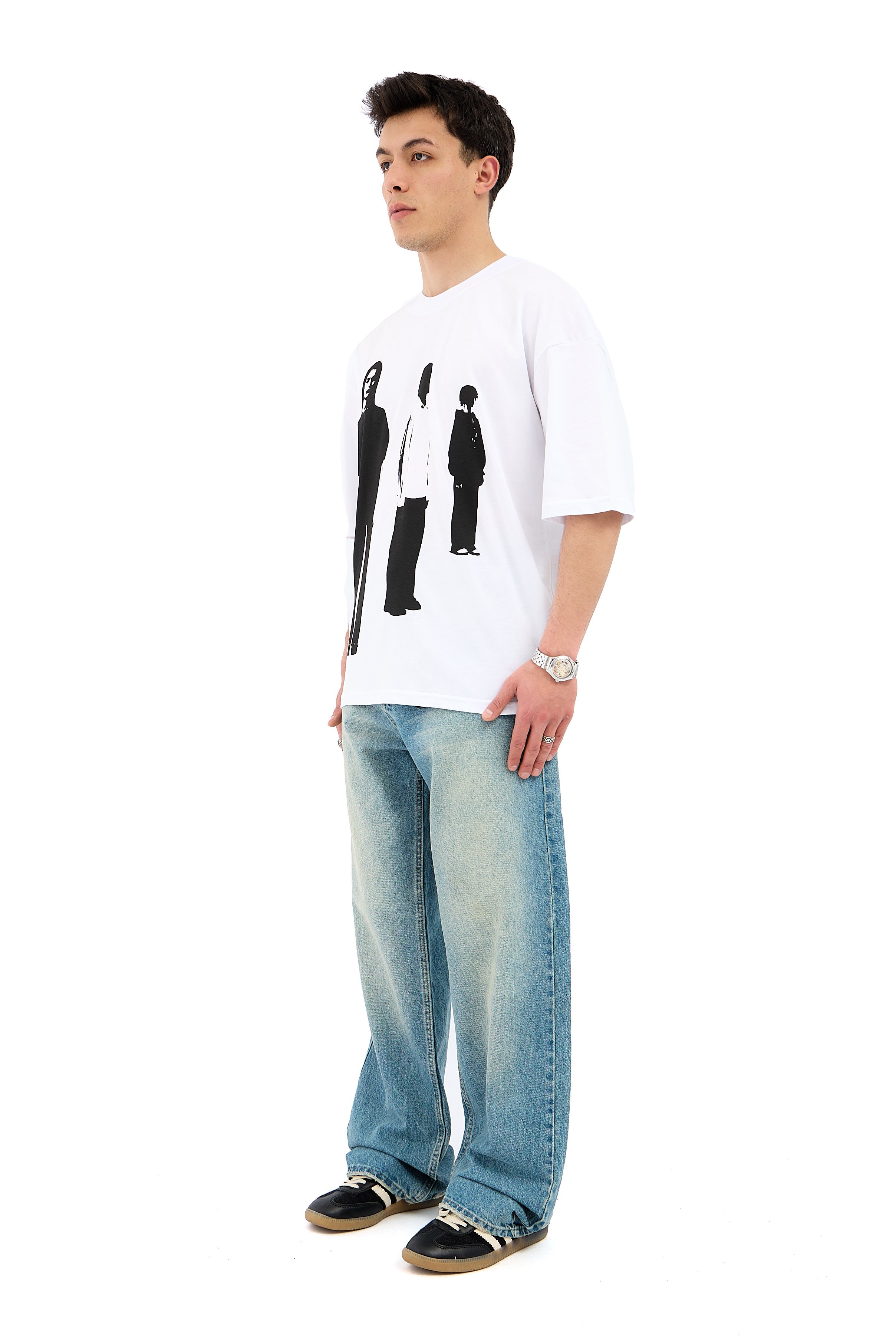 Urban Silence Baskılı Oversize Tişört  - BEYAZ