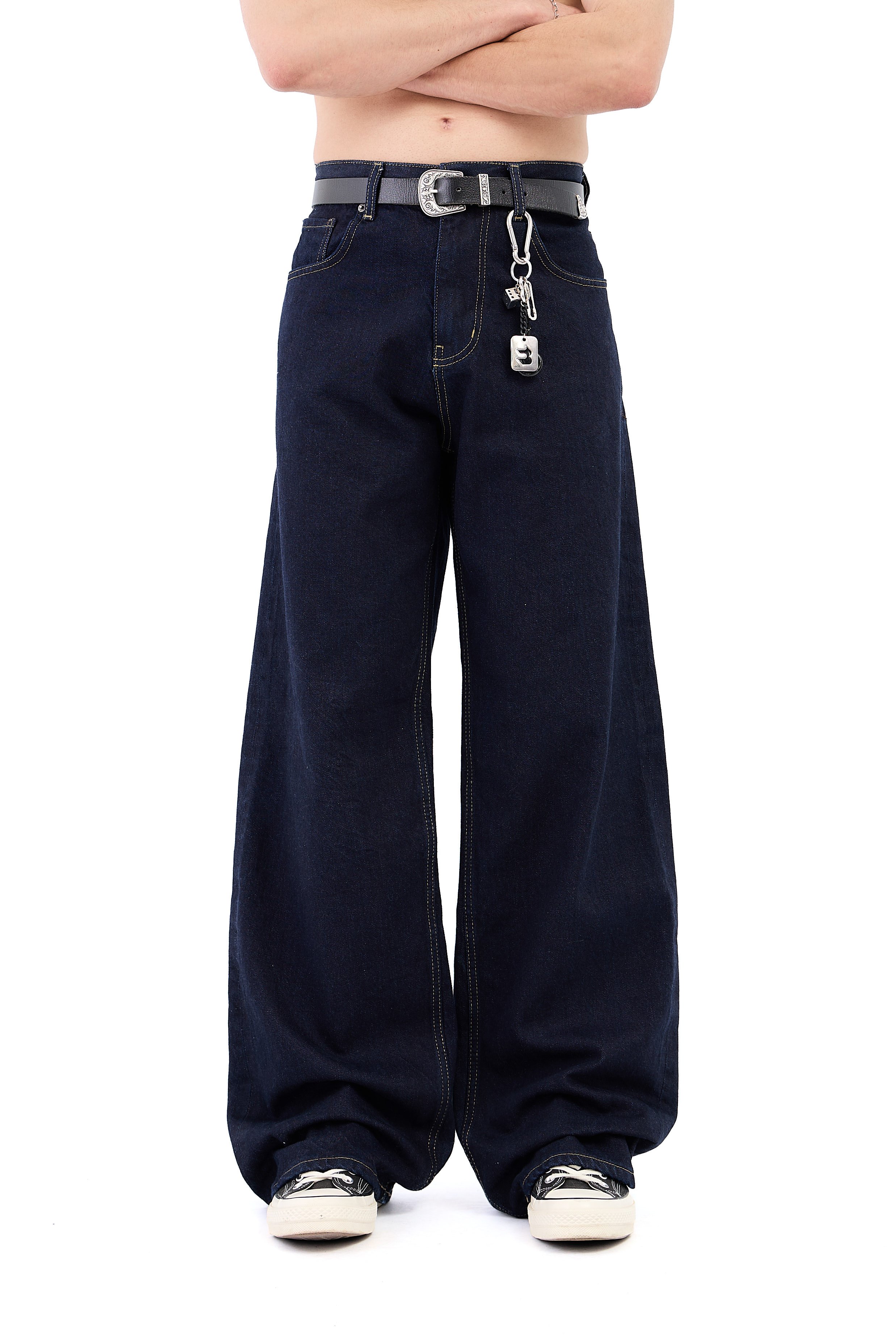 Premium Rins Yıkma Lacivert Baggy Jean 