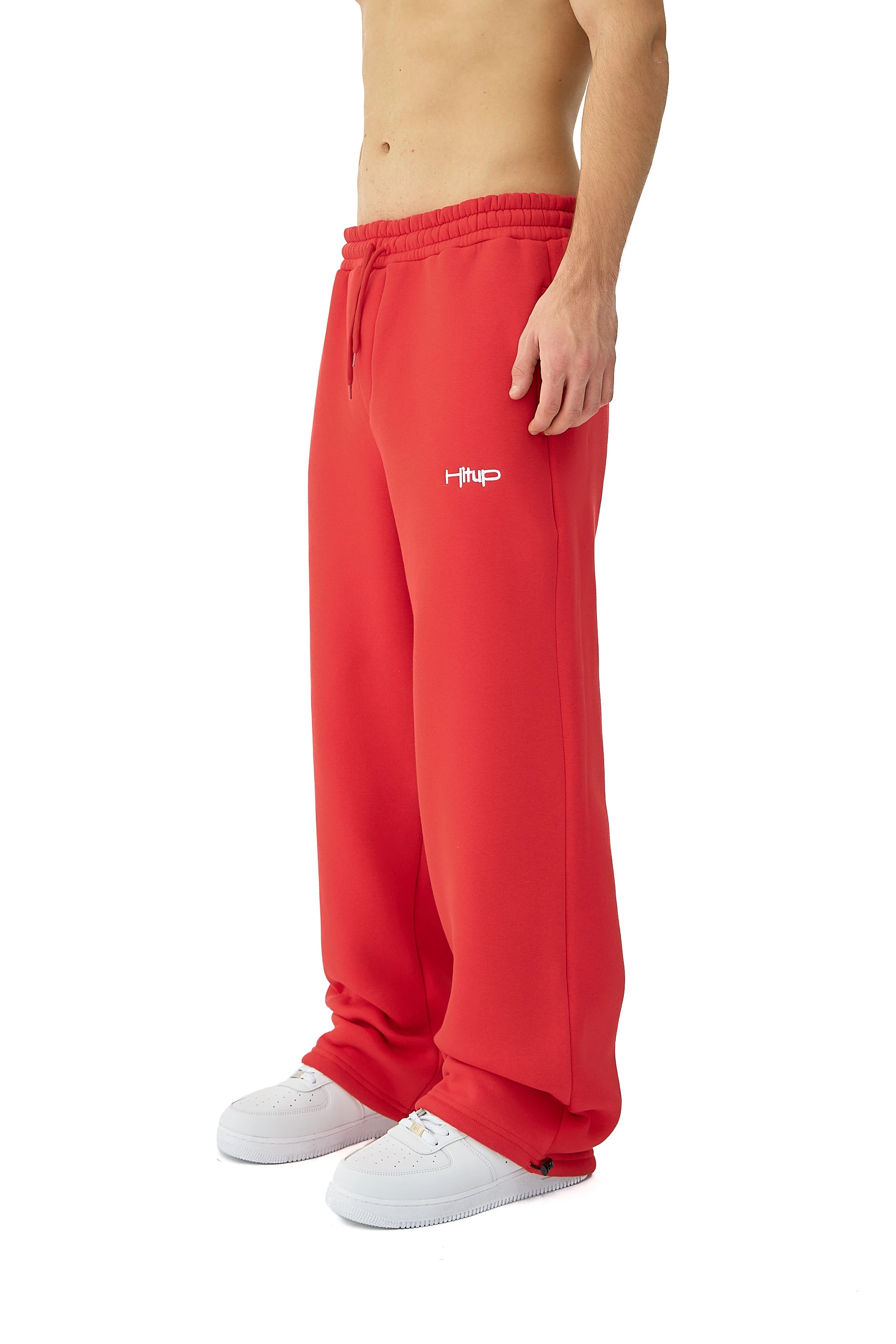 Kışlık Hitup Nakışlı Premium Ayarlanabilir Paça Oversize Eşofman Altı - KIRMIZI