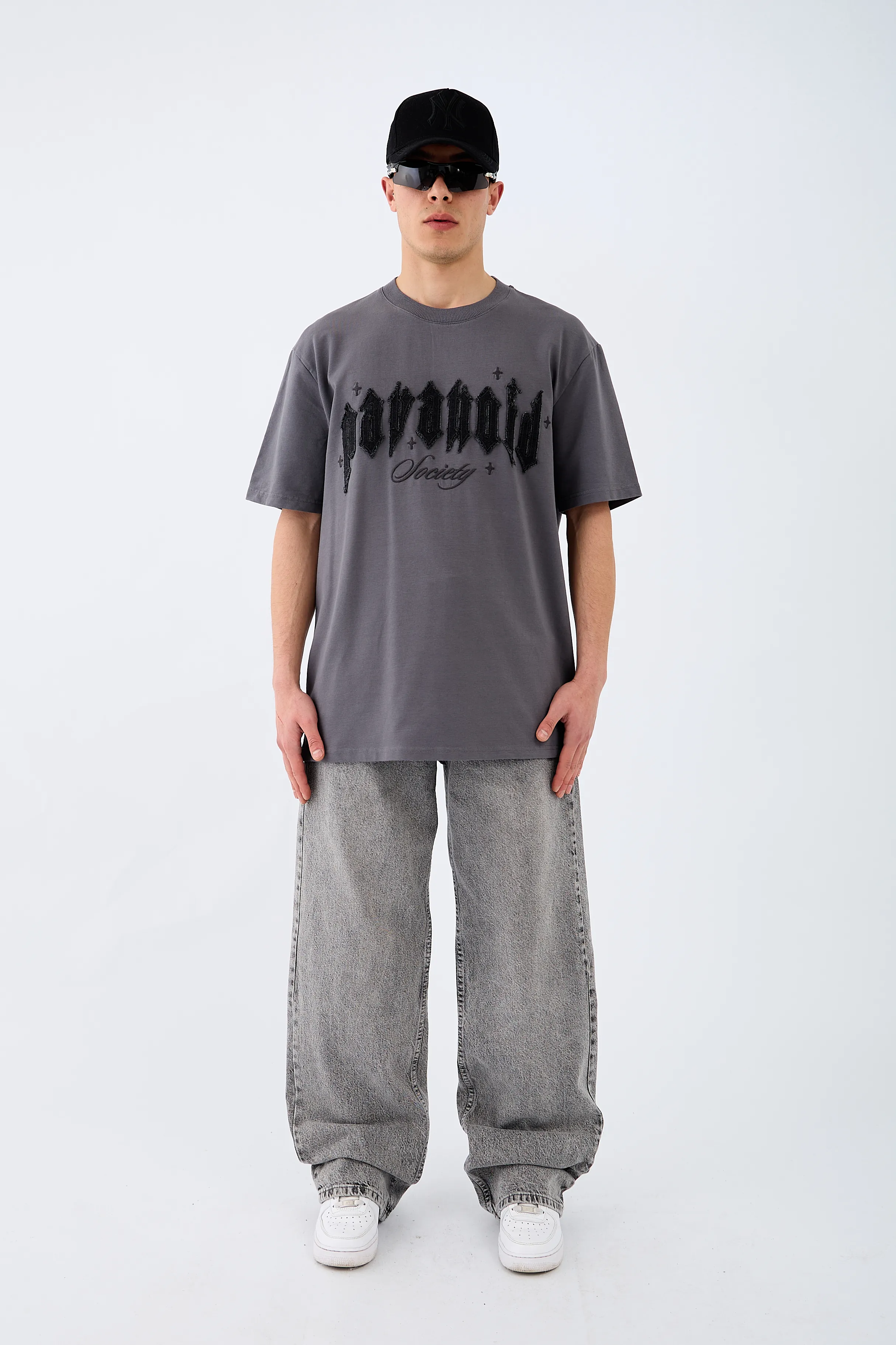 Çizgili Gri Baggy Jean