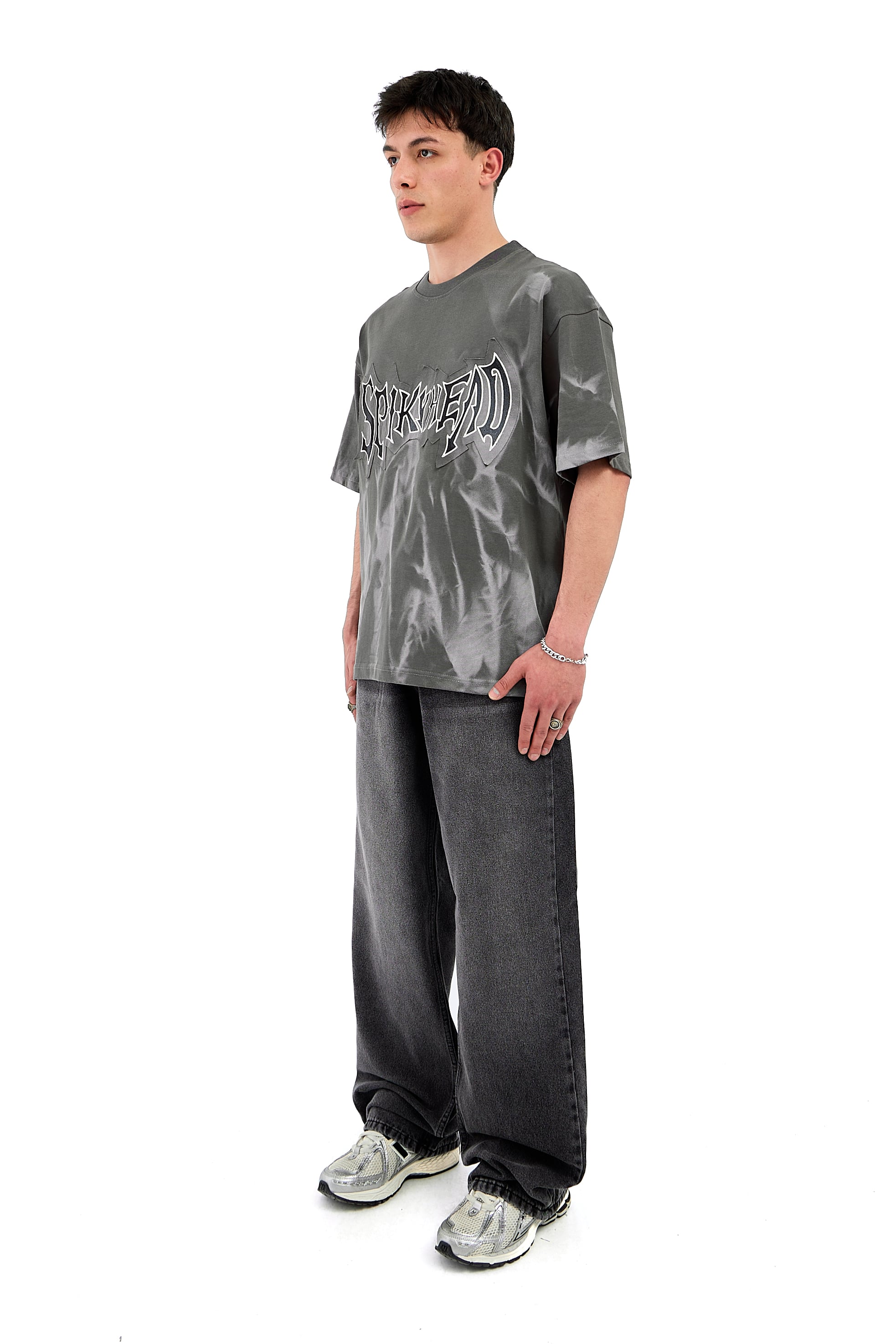 Spikyhead Nakışlı Acid Wash Premium Oversize Tişört