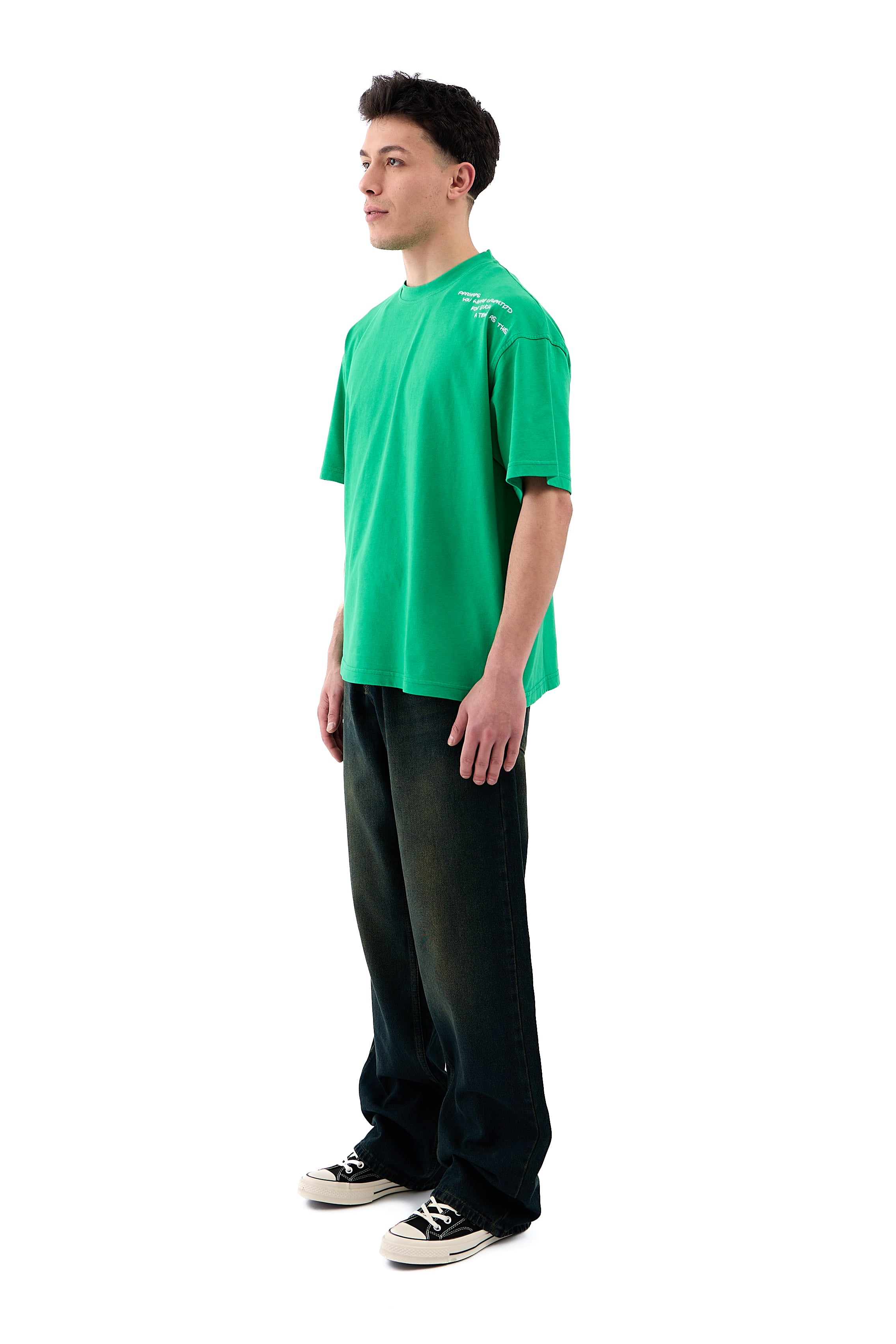 For Such Nakışlı Premium Oversize Tişört - YEŞİL
