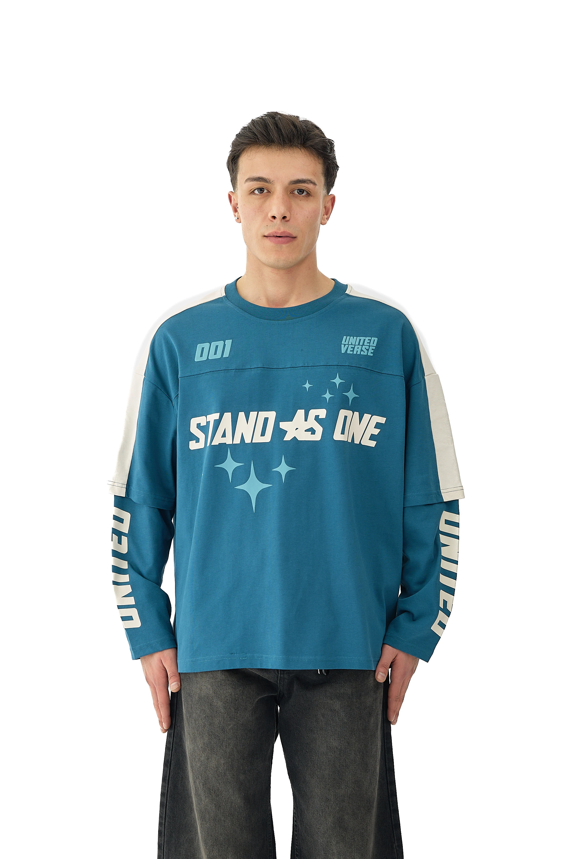 001 United Baskılı Oversize Pemium Sweatshirt - PETROL YEŞİLİ
