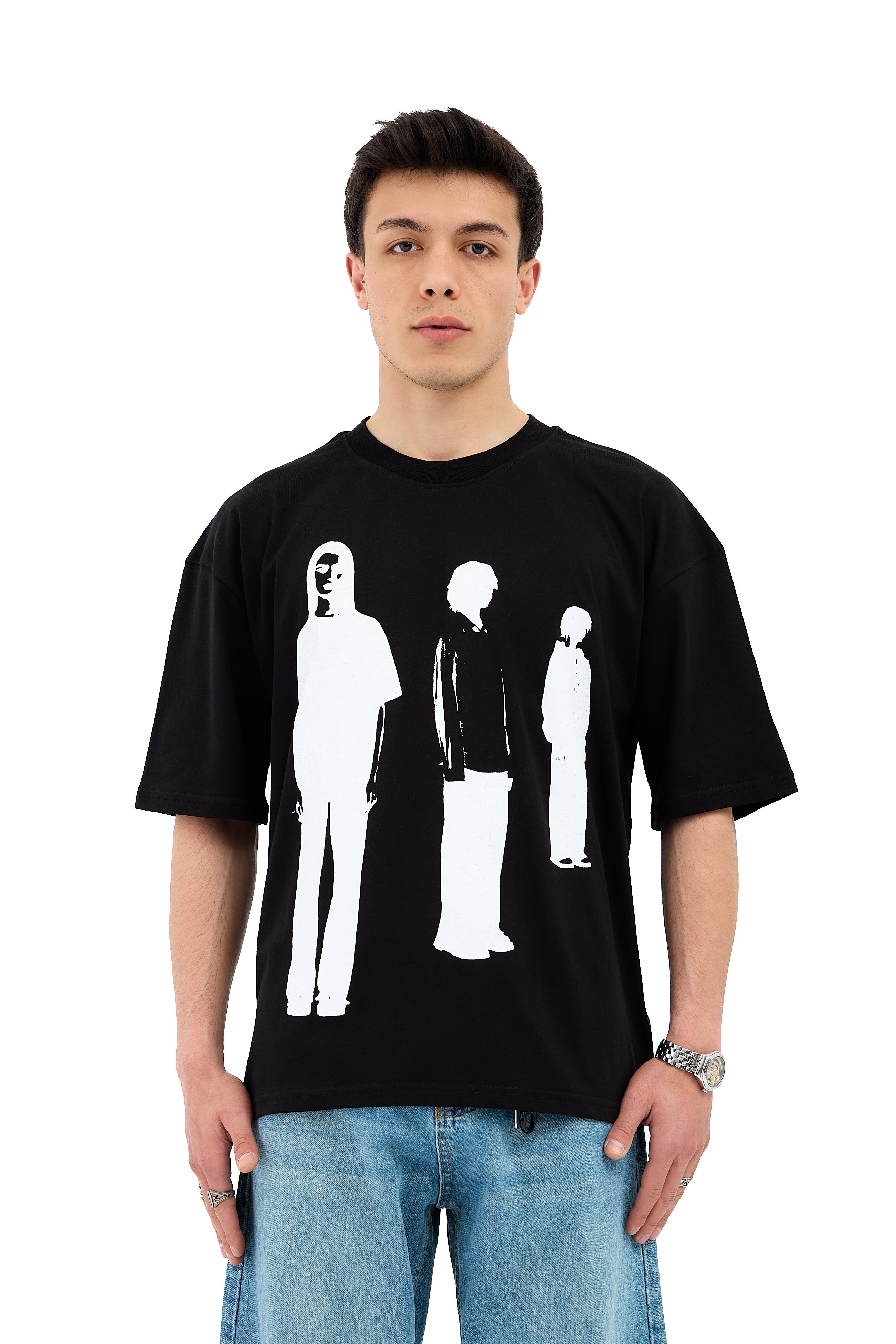 Urban Silence Baskılı Oversize Tişört  - SİYAH