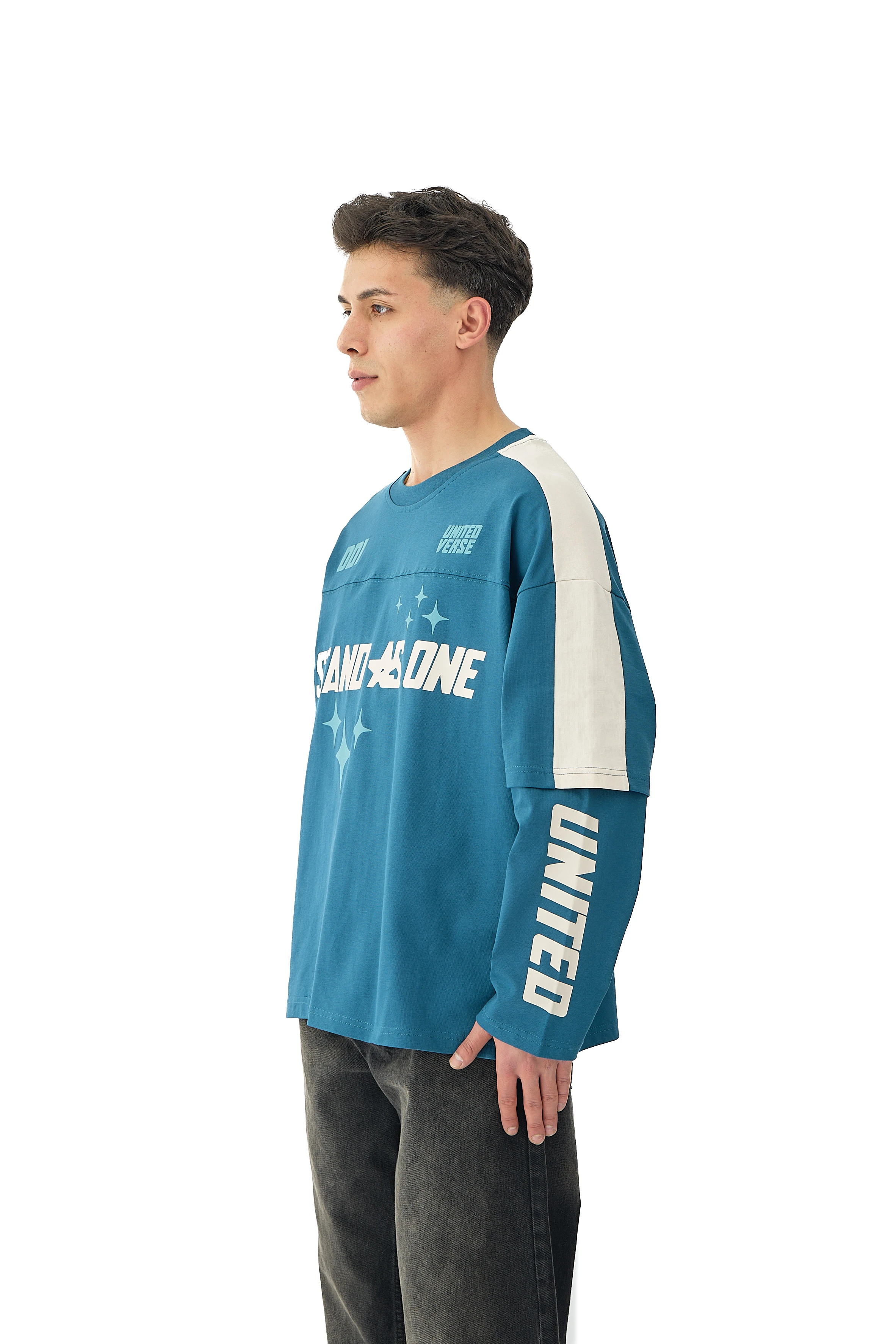 001 United Baskılı Oversize Pemium Sweatshirt - PETROL YEŞİLİ