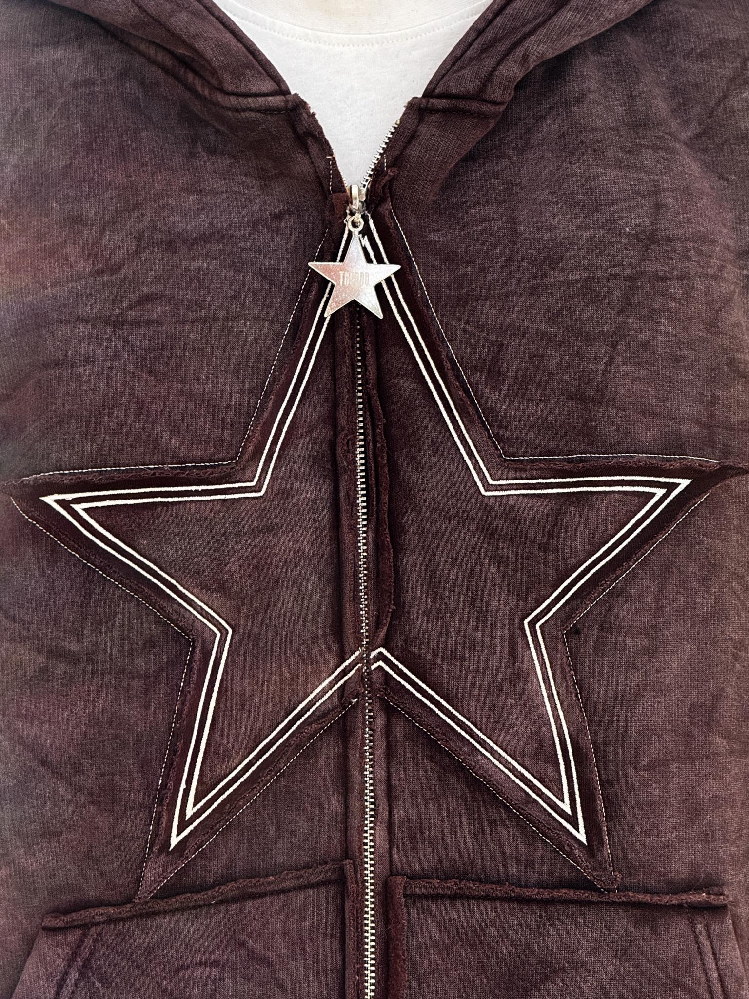 Star Washed Oversize Zip Hoodie