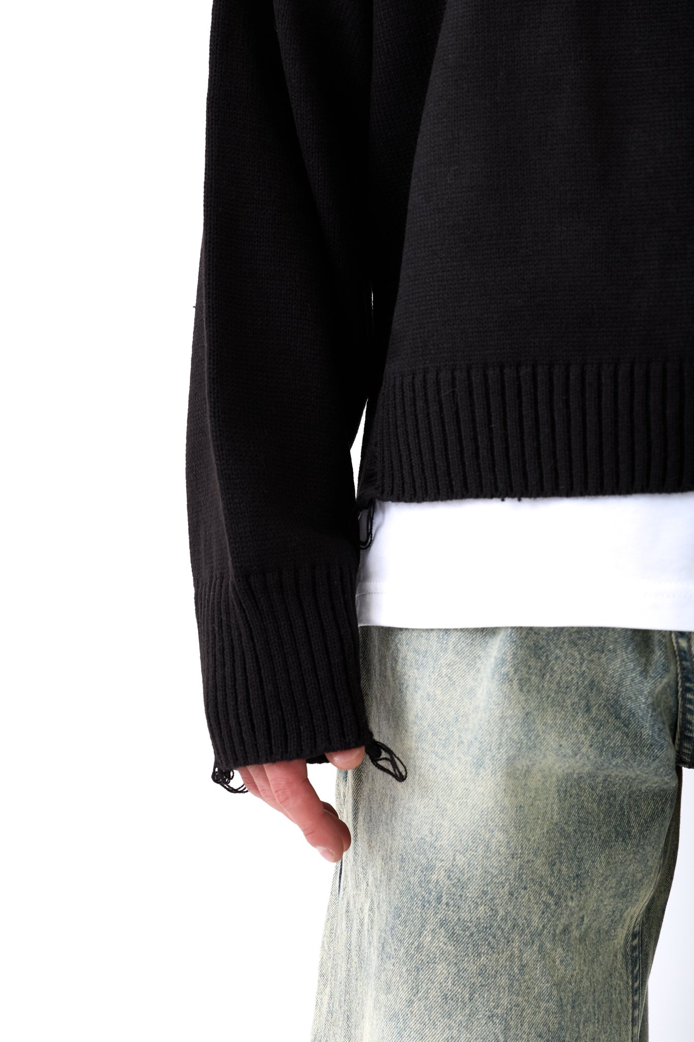 Distressed Fashion Detaylı Kazak - SİYAH