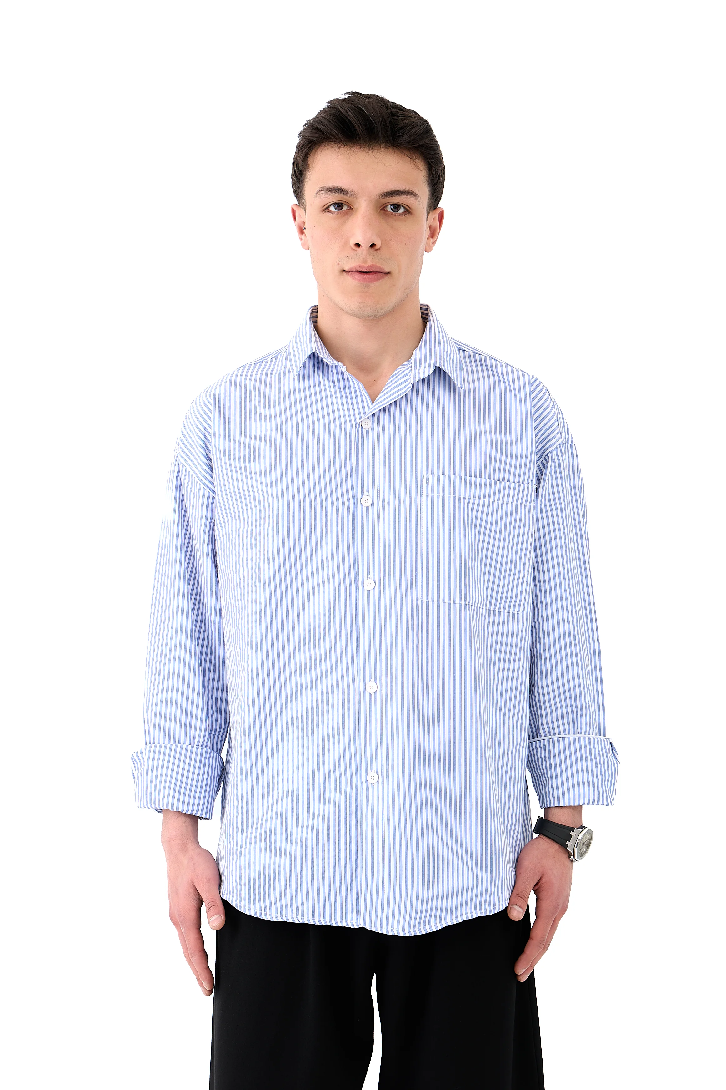 Çizgili Premium Oversize Uzun Kol Gömlek