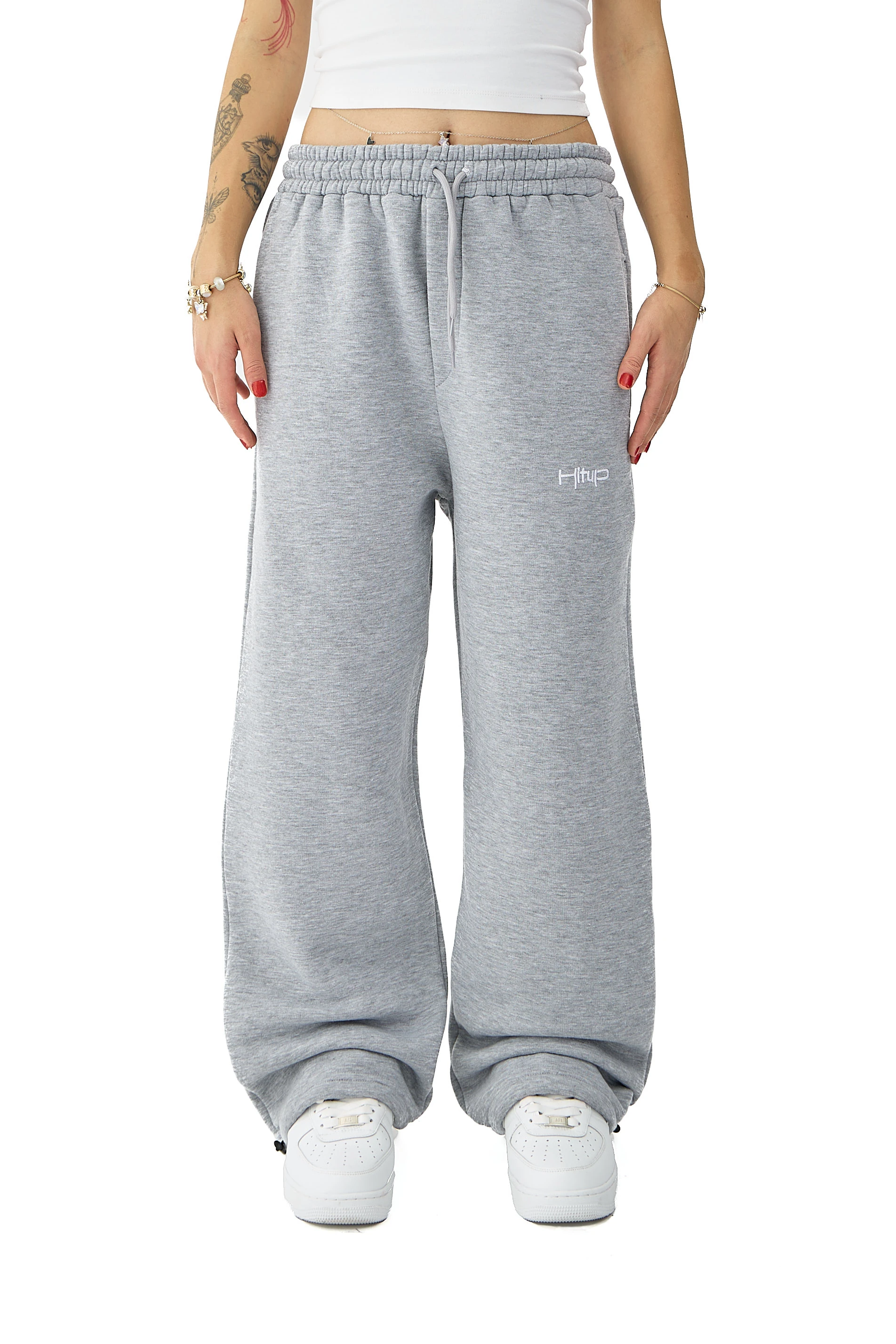 Kışlık Hitup Nakışlı Premium Ayarlanabilir Paça Oversize Eşofman Altı - GRİMELANJ