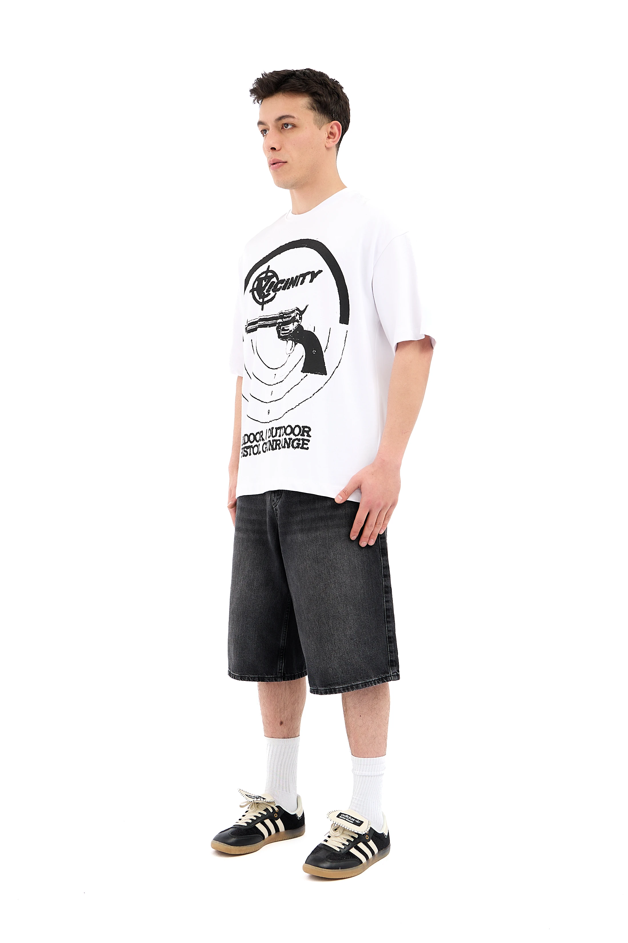 Pistol Print Oversize Baskılı Tişört - BEYAZ