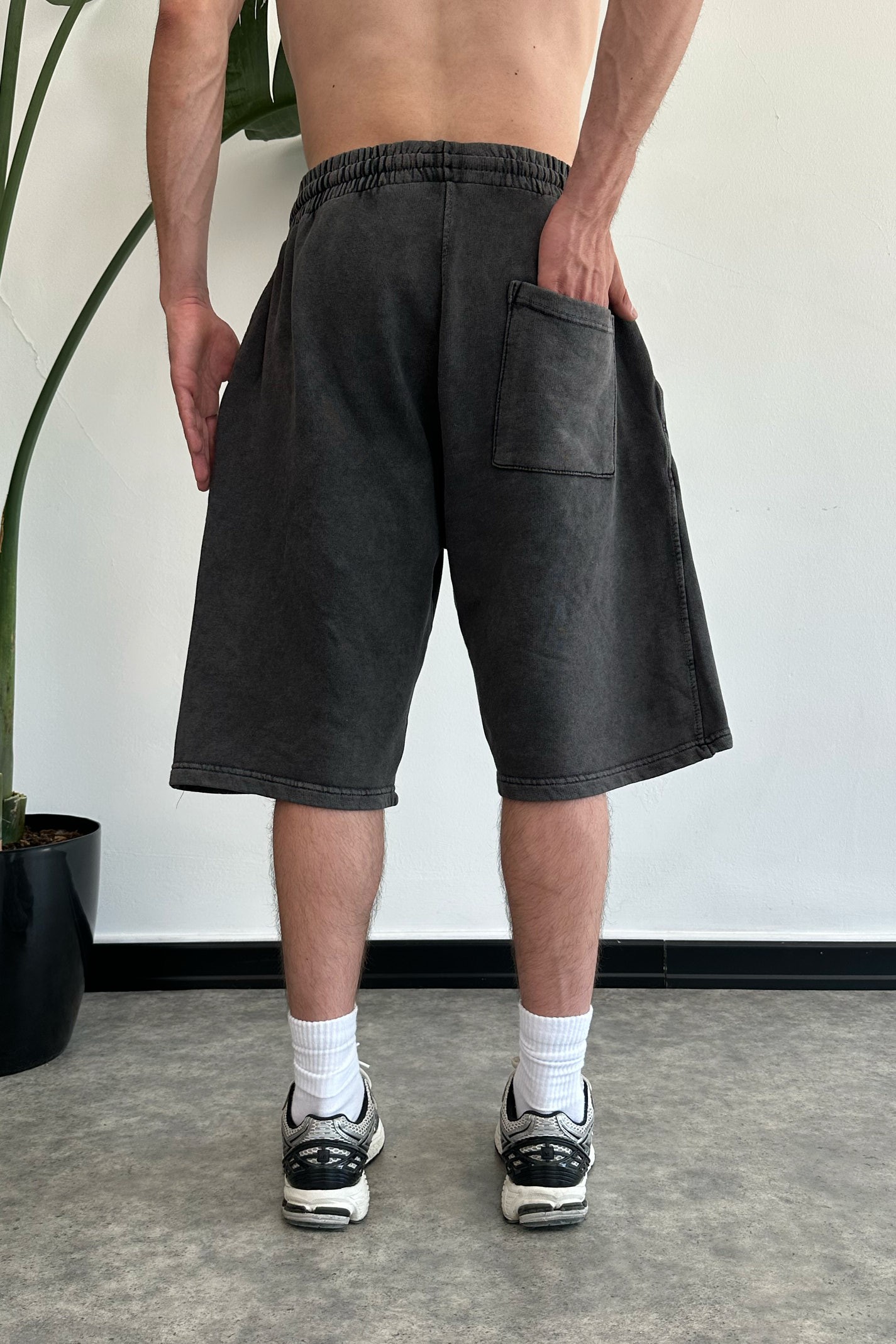 Premium Yıkamalı Rebel Nakış Detay Baggy Şort - ANTRASİT