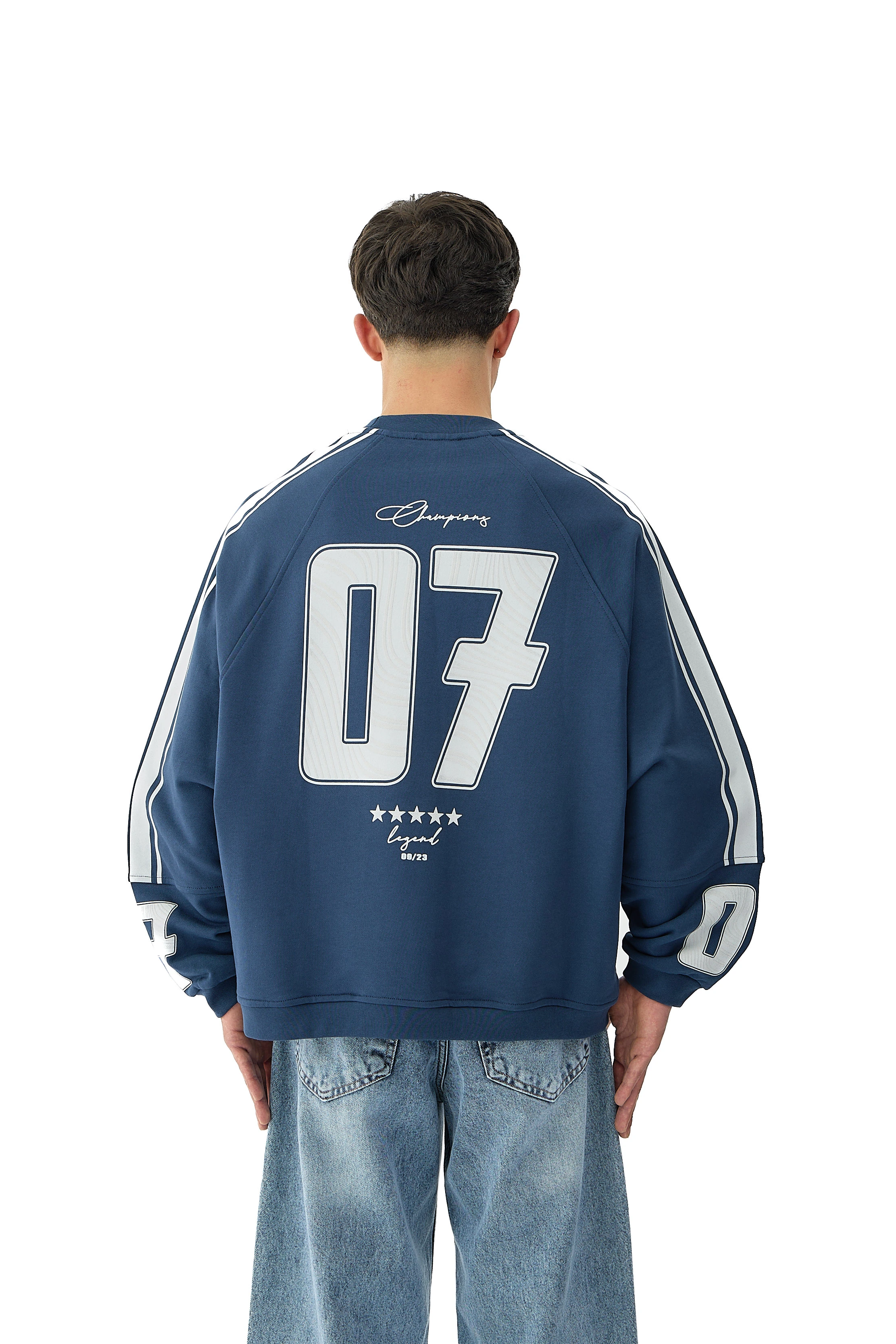 07 Champions Baskılı Oversize Pemium Sweatshirt - LACİVERT