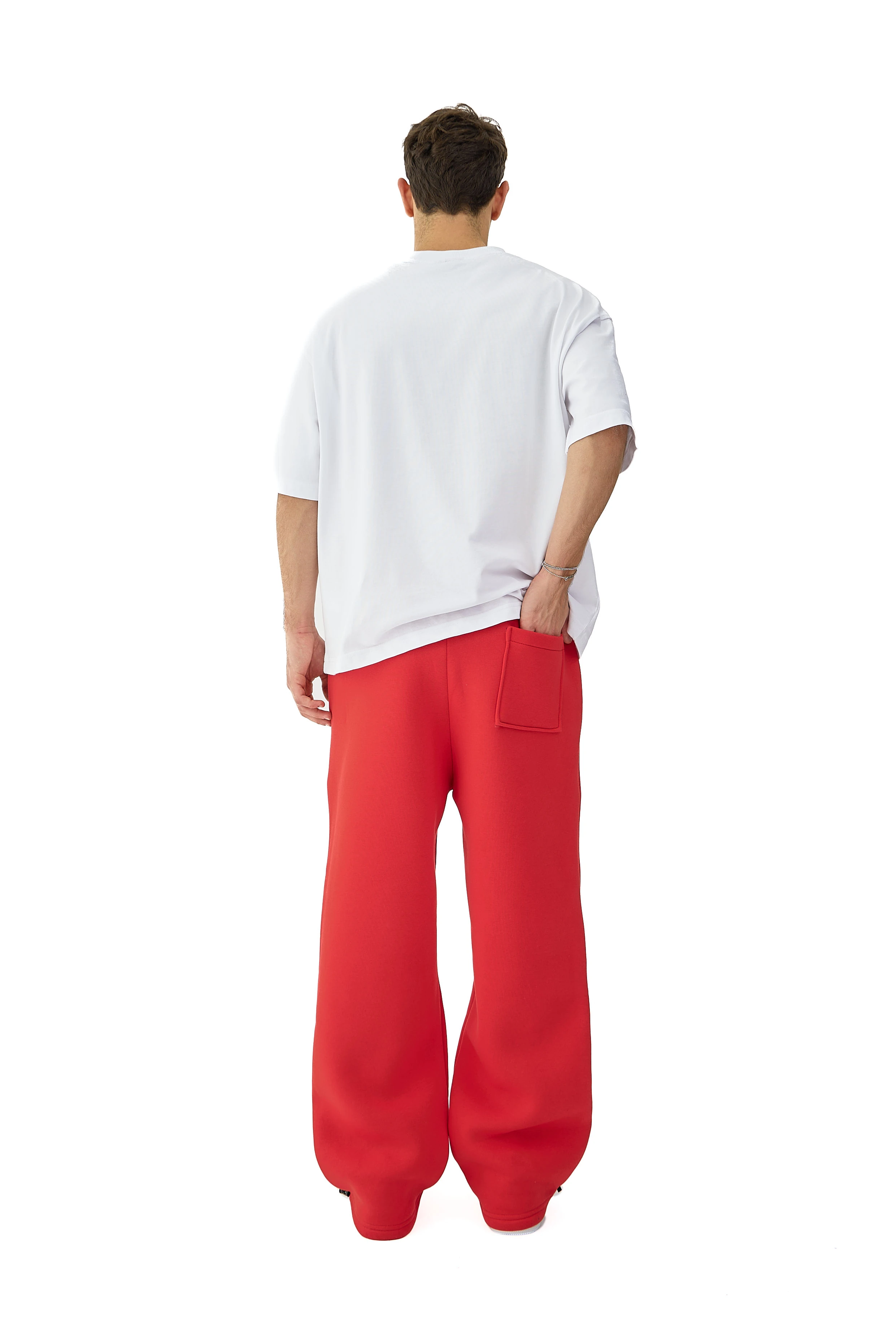 Kışlık Hitup Nakışlı Premium Ayarlanabilir Paça Oversize Eşofman Altı - KIRMIZI