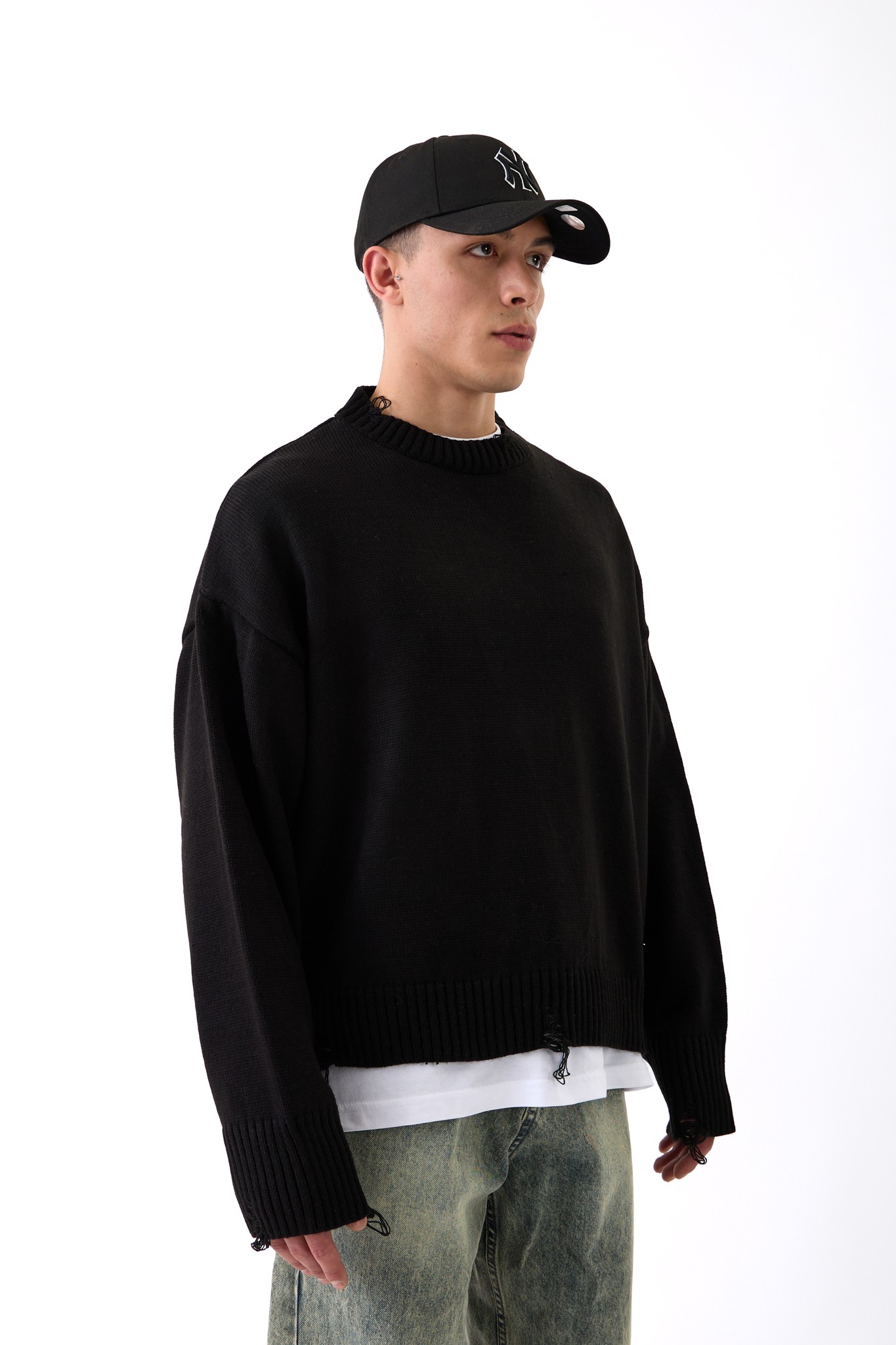 Distressed Fashion Detaylı Kazak - SİYAH
