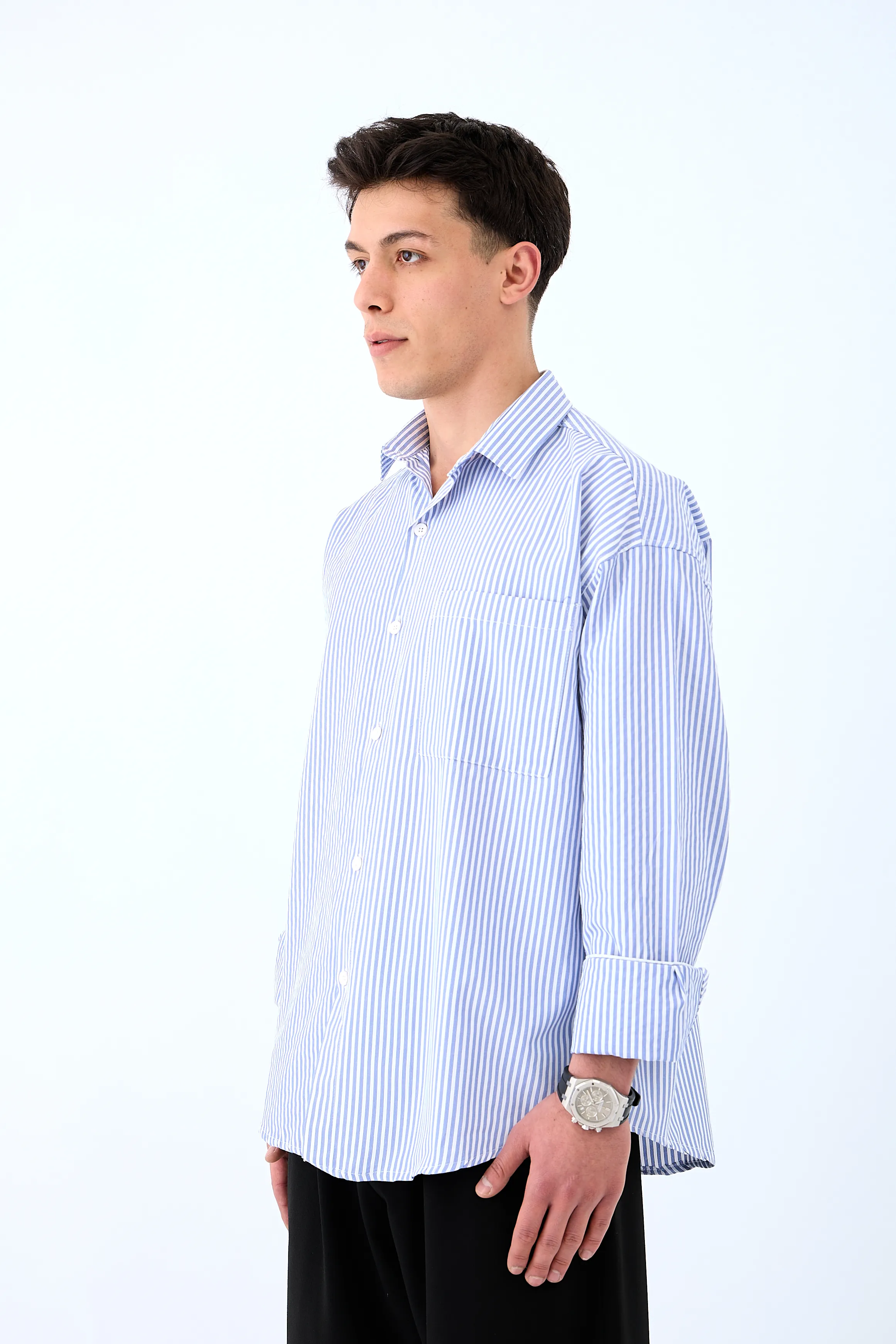 Çizgili Premium Oversize Uzun Kol Gömlek