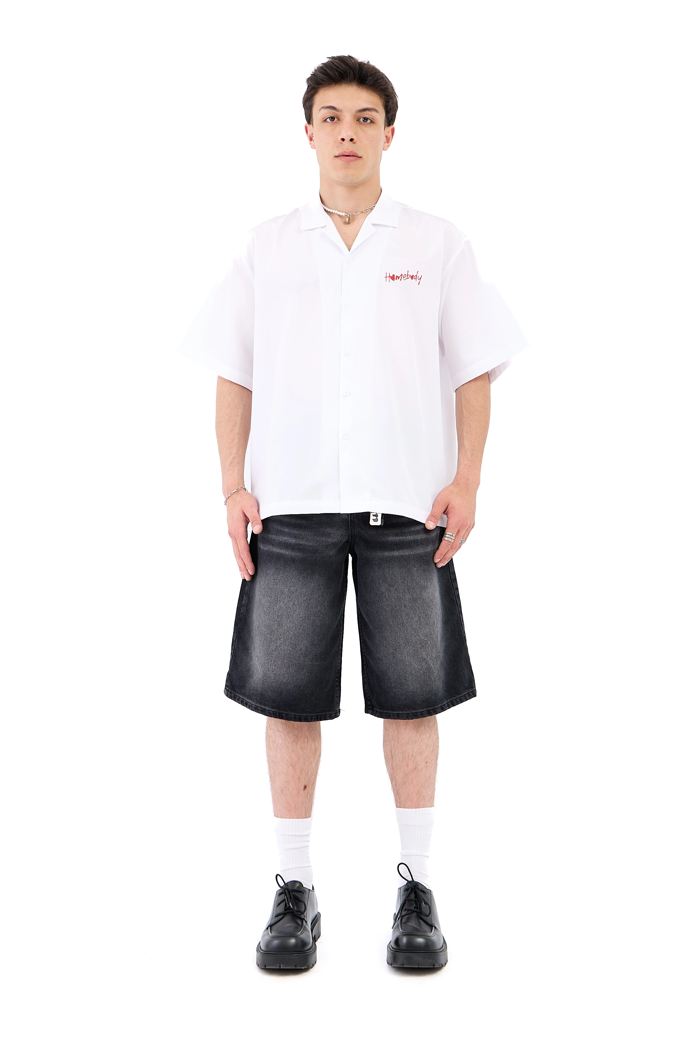 Çizgili Soldurma Efekt Baggy Jean Şhort