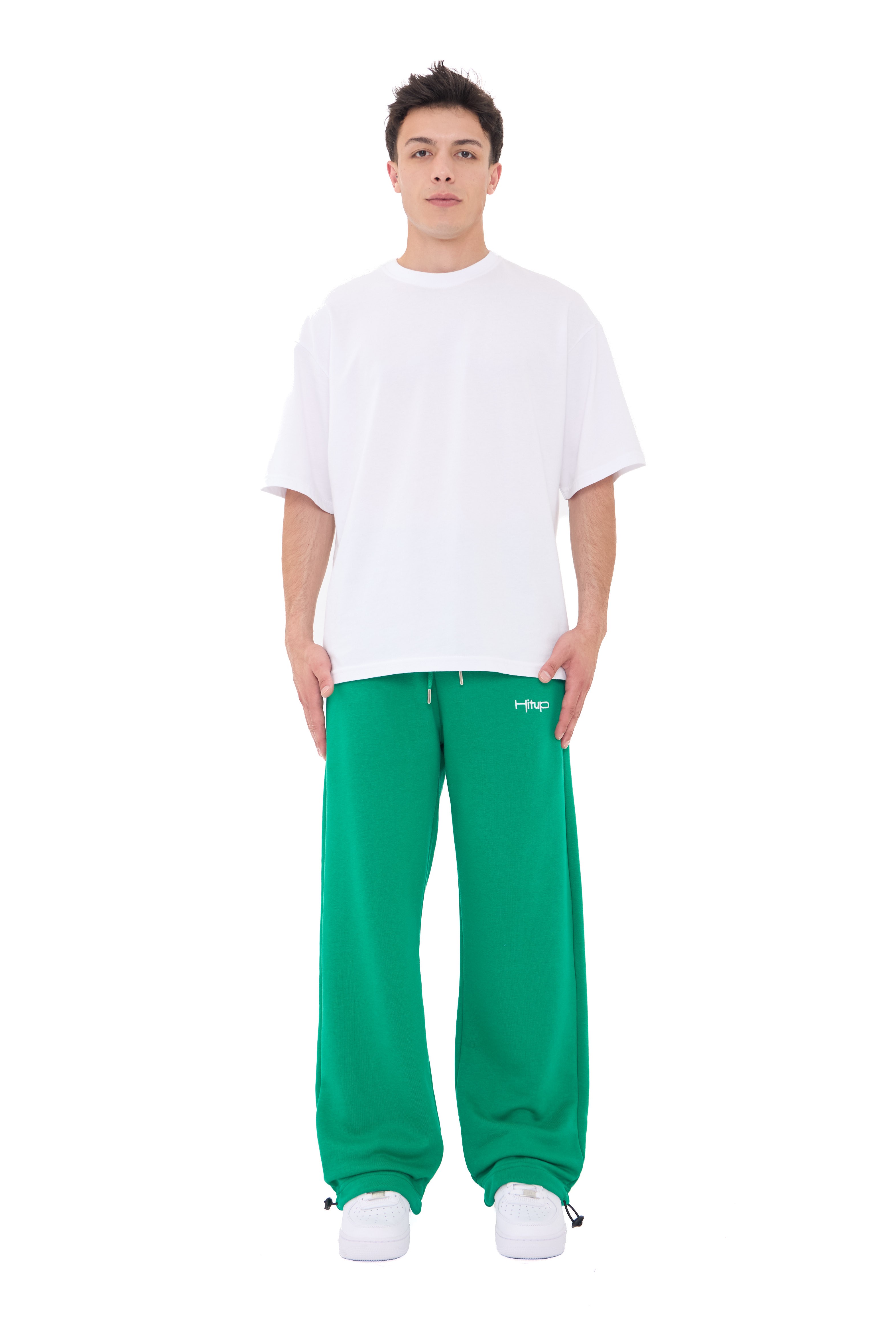  Hitup Nakışlı Premium Ayarlanabilir Paça Oversize Eşofman Altı  - YEŞİL