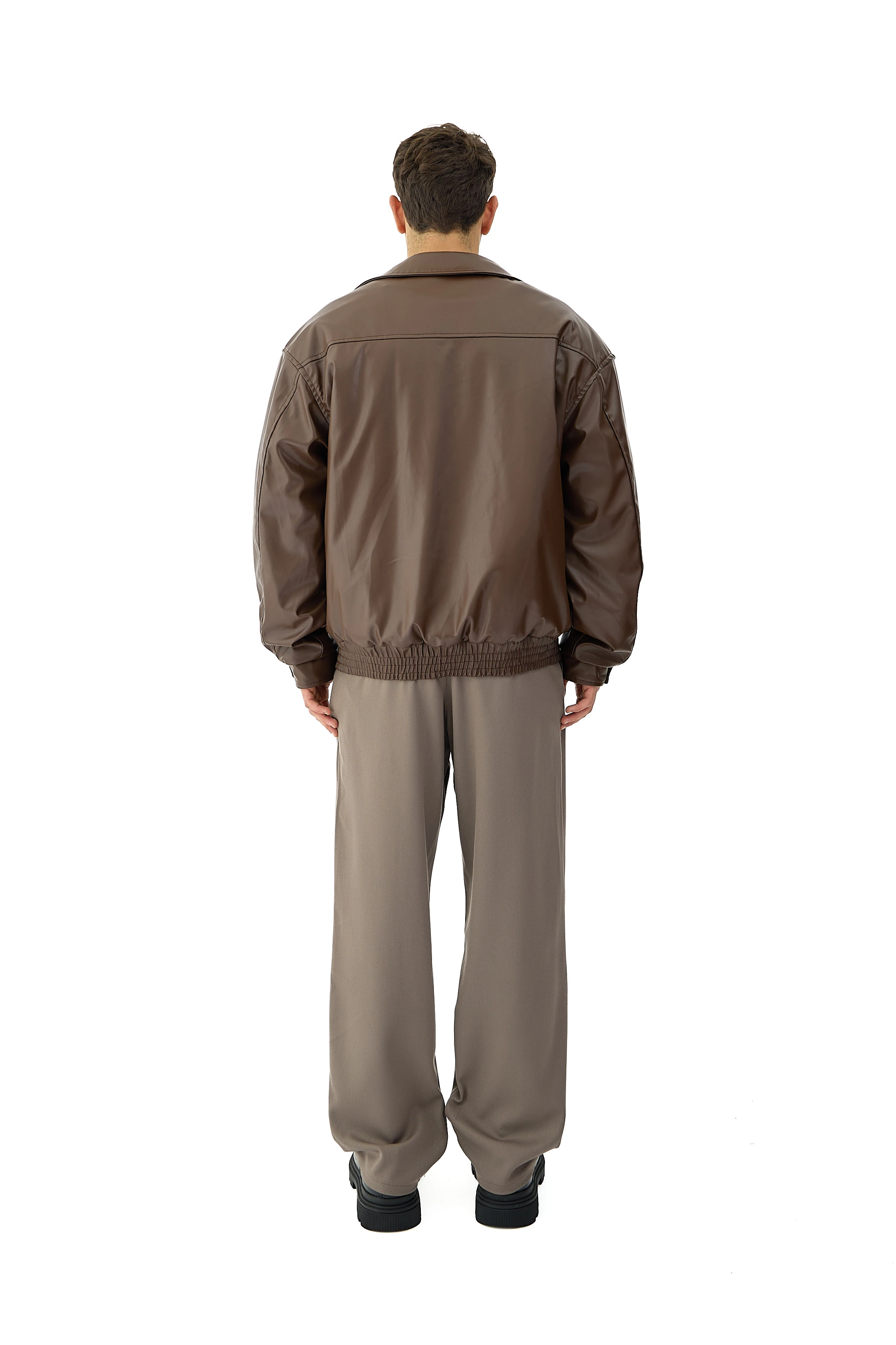 Kalın Tuşeli Pile Detaylı Baggy Fit Kumaş Pantolon  - KOYU BEJ