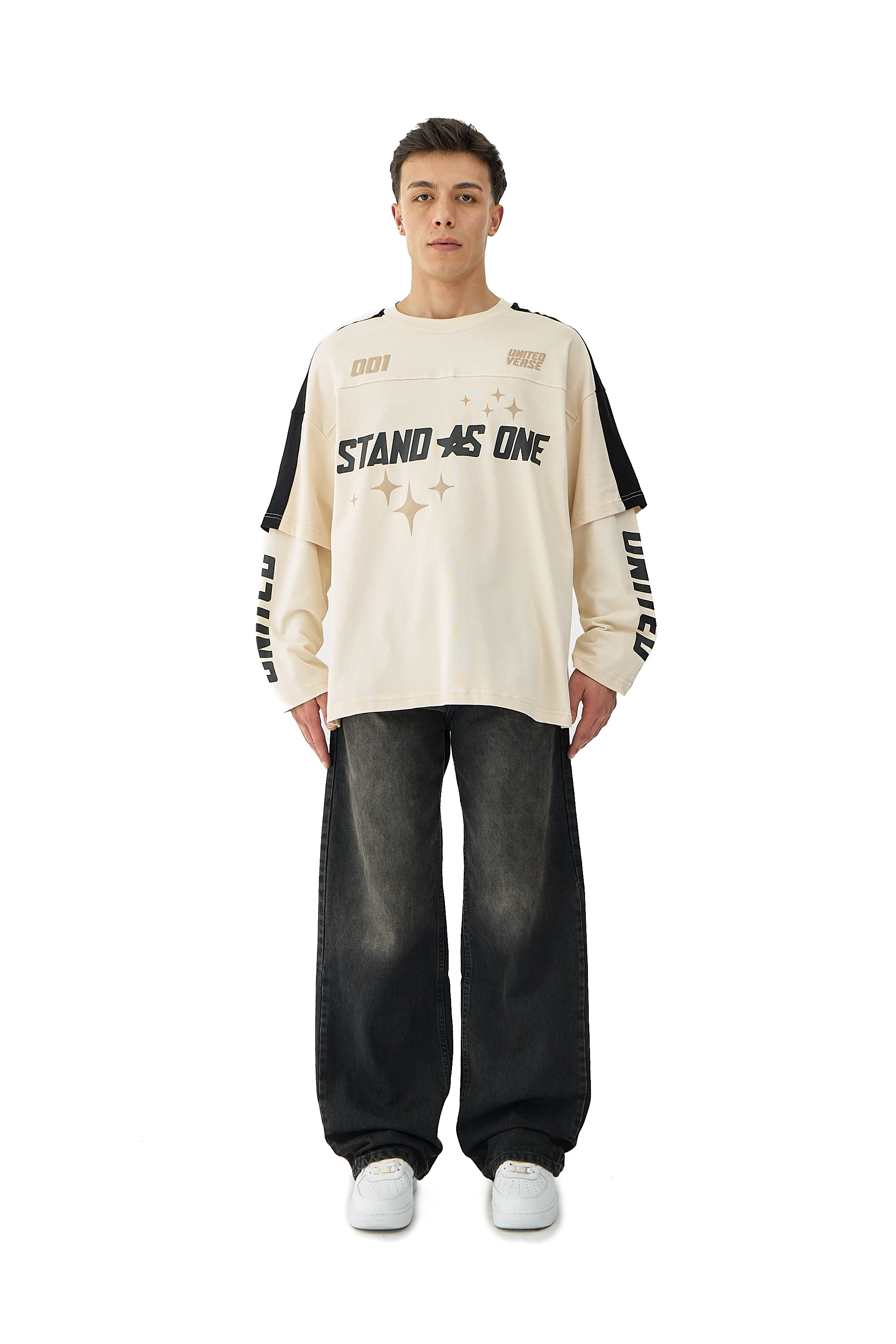 001 United Baskılı Oversize Pemium Sweatshirt - EKRU
