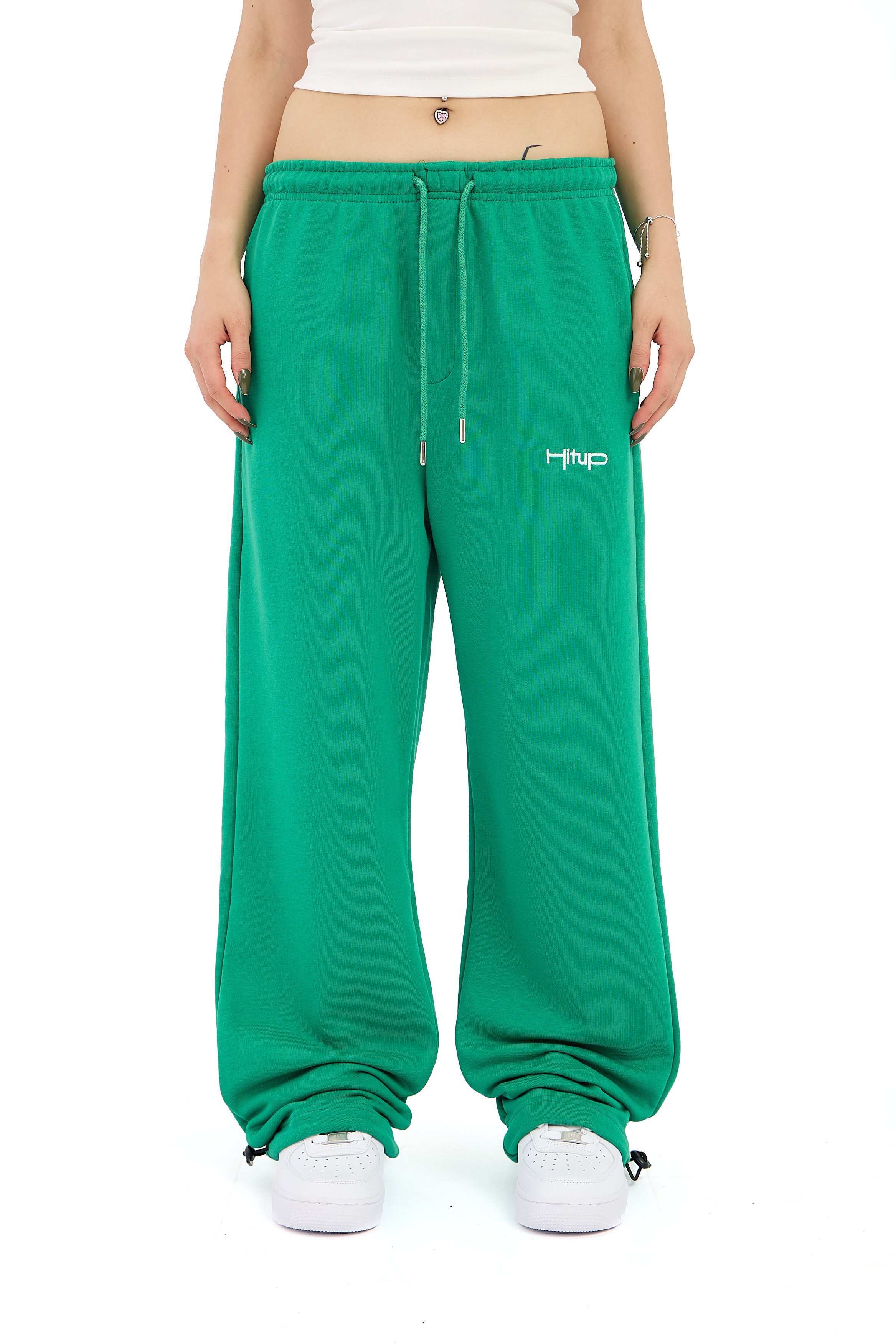  Hitup Nakışlı Premium Ayarlanabilir Paça Oversize Eşofman Altı  - YEŞİL