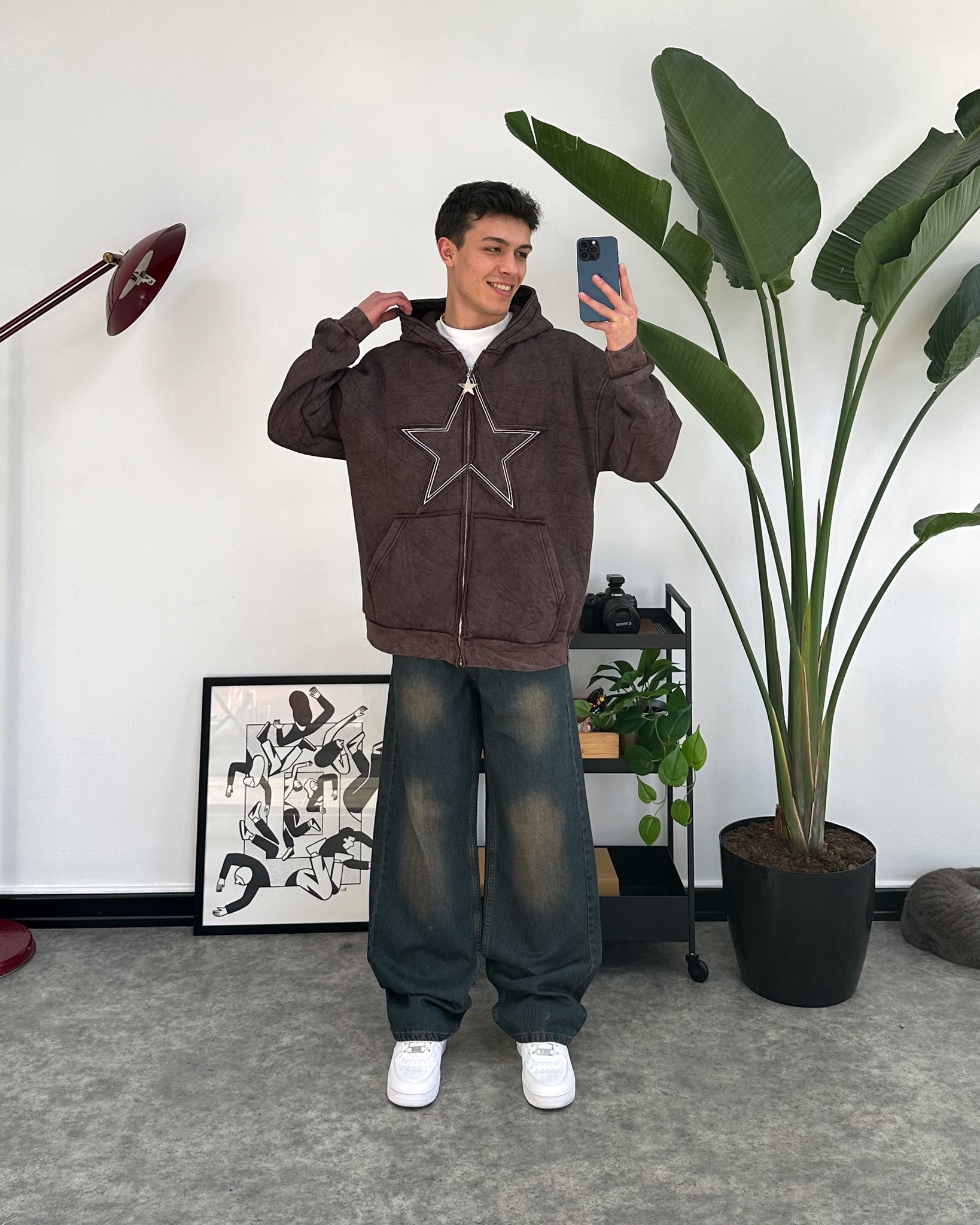 Star Washed Oversize Zip Hoodie